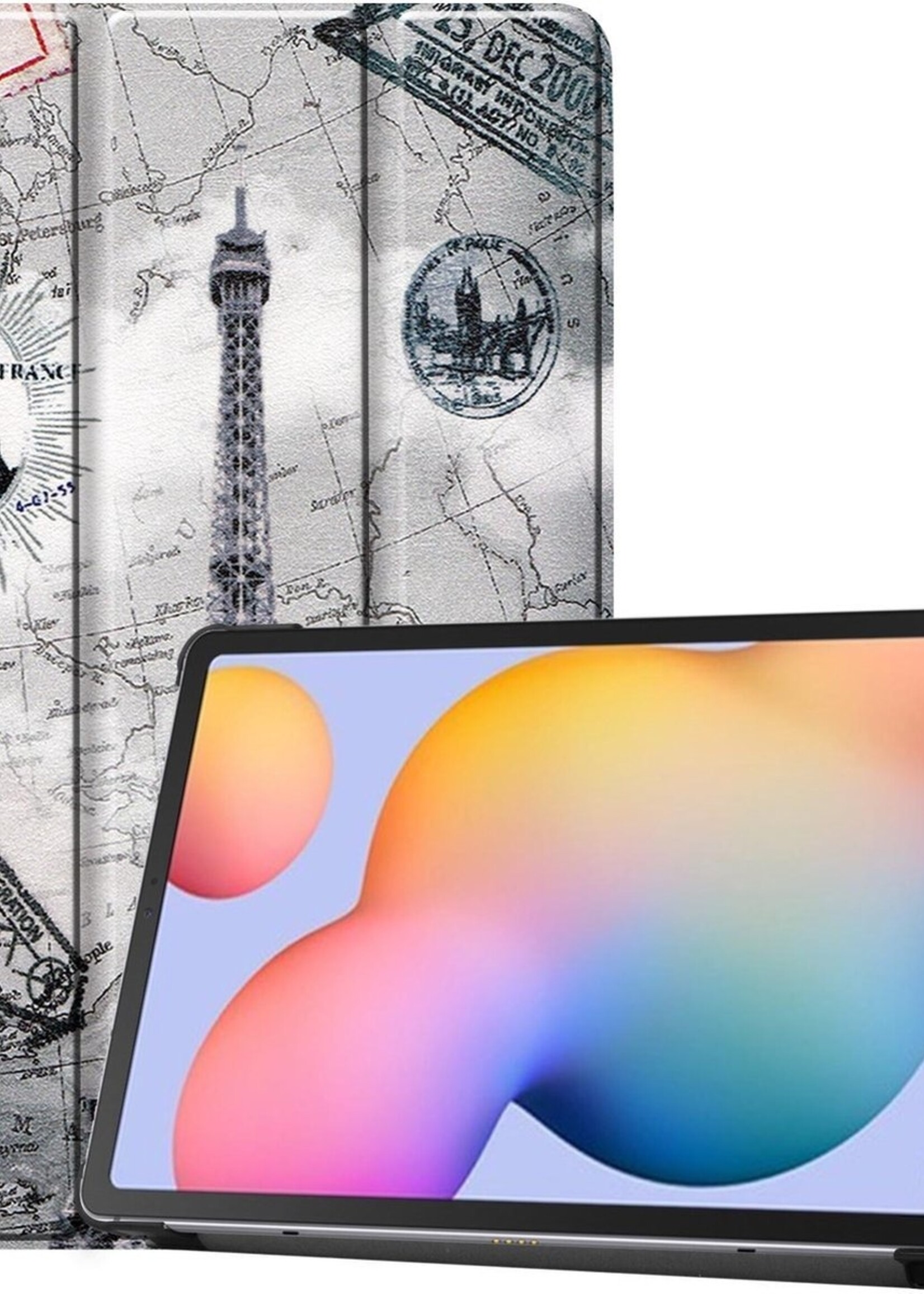 BTH Hoes Geschikt voor Samsung Galaxy Tab S6 Lite Hoes Book Case Hoesje Trifold Cover - Hoesje Geschikt voor Samsung Tab S6 Lite Hoesje Bookcase - Eiffeltoren