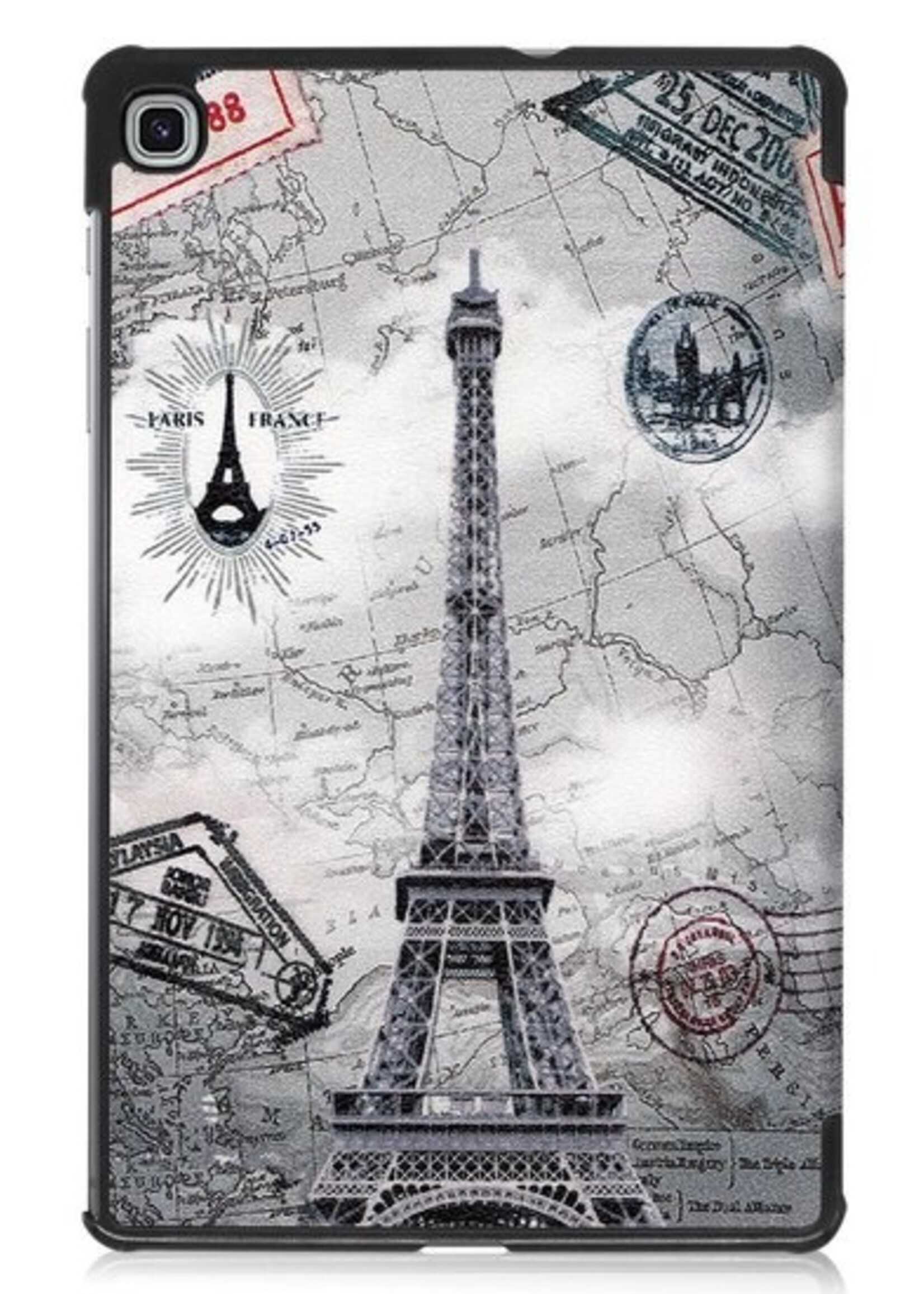 BTH Hoes Geschikt voor Samsung Galaxy Tab S6 Lite Hoes Book Case Hoesje Trifold Cover - Hoesje Geschikt voor Samsung Tab S6 Lite Hoesje Bookcase - Eiffeltoren