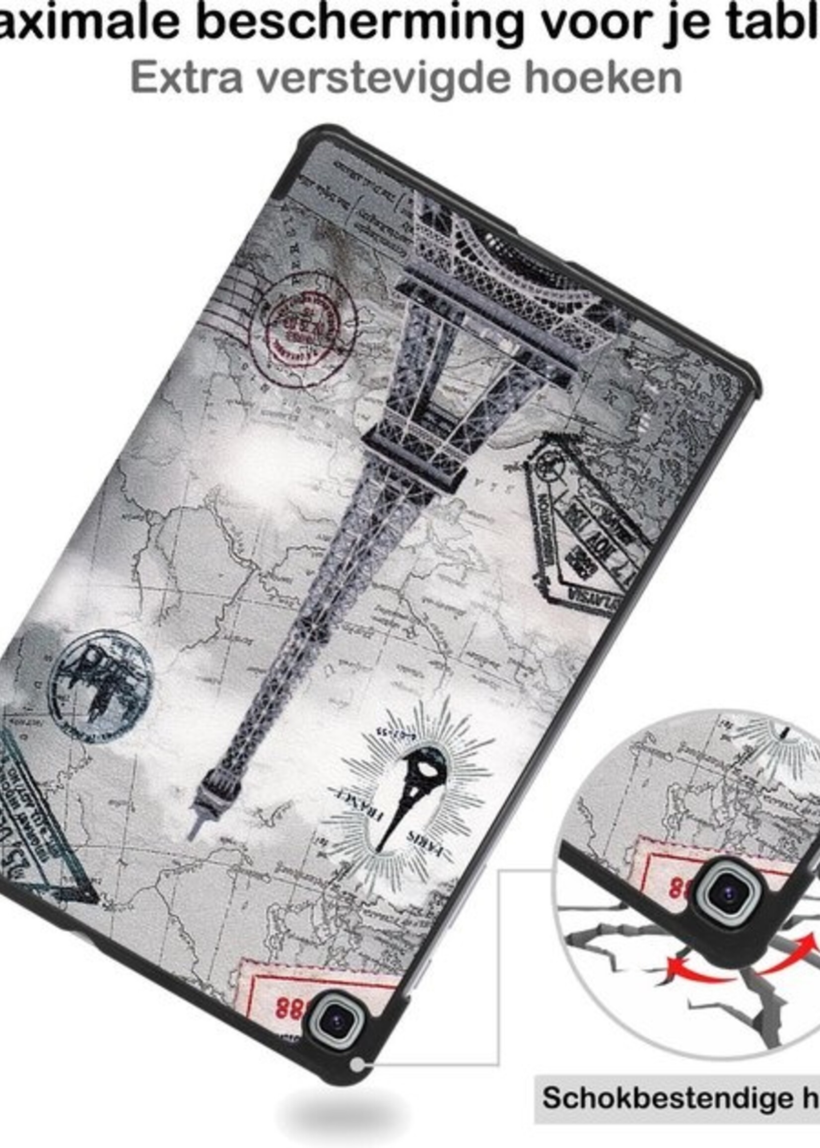 BTH Hoes Geschikt voor Samsung Galaxy Tab S6 Lite Hoes Book Case Hoesje Trifold Cover - Hoesje Geschikt voor Samsung Tab S6 Lite Hoesje Bookcase - Eiffeltoren