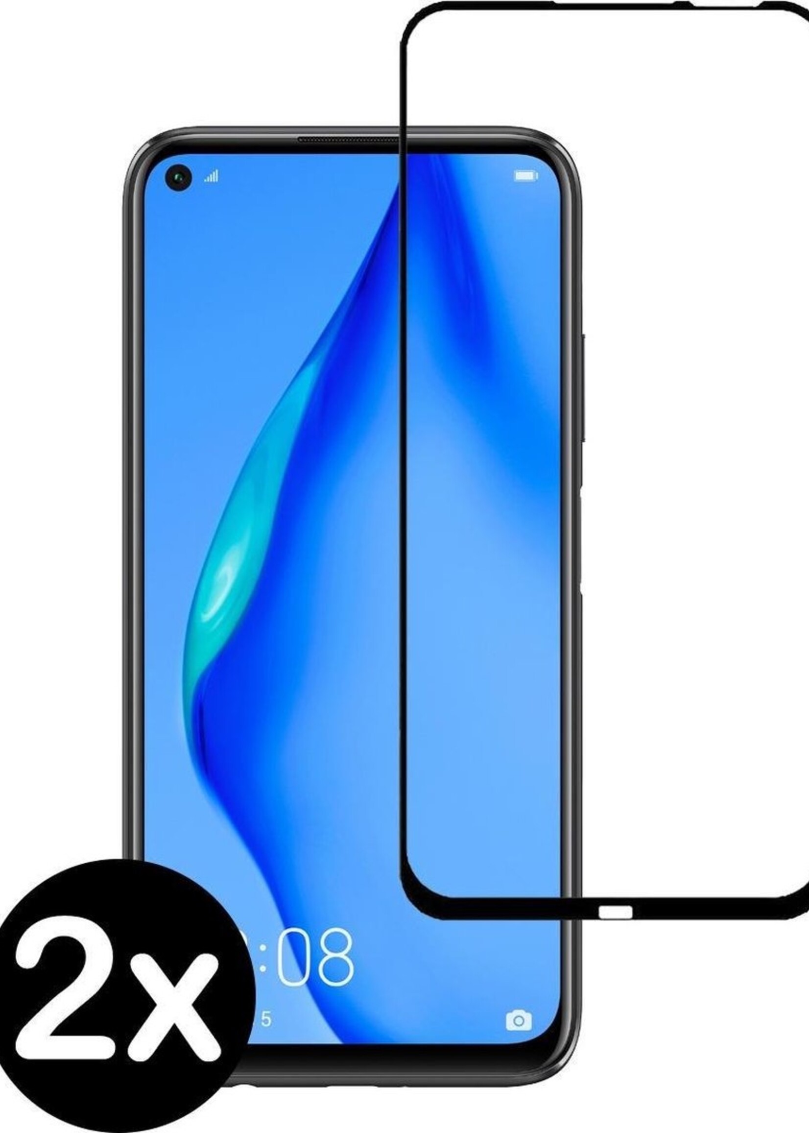 BTH Screenprotector Geschikt voor Huawei P40 Lite Screenprotector Glas Gehard Tempered Glass Full Cover - Screenprotector Geschikt voor Huawei P40 Lite Screen Protector Screen Cover - 2 PACK