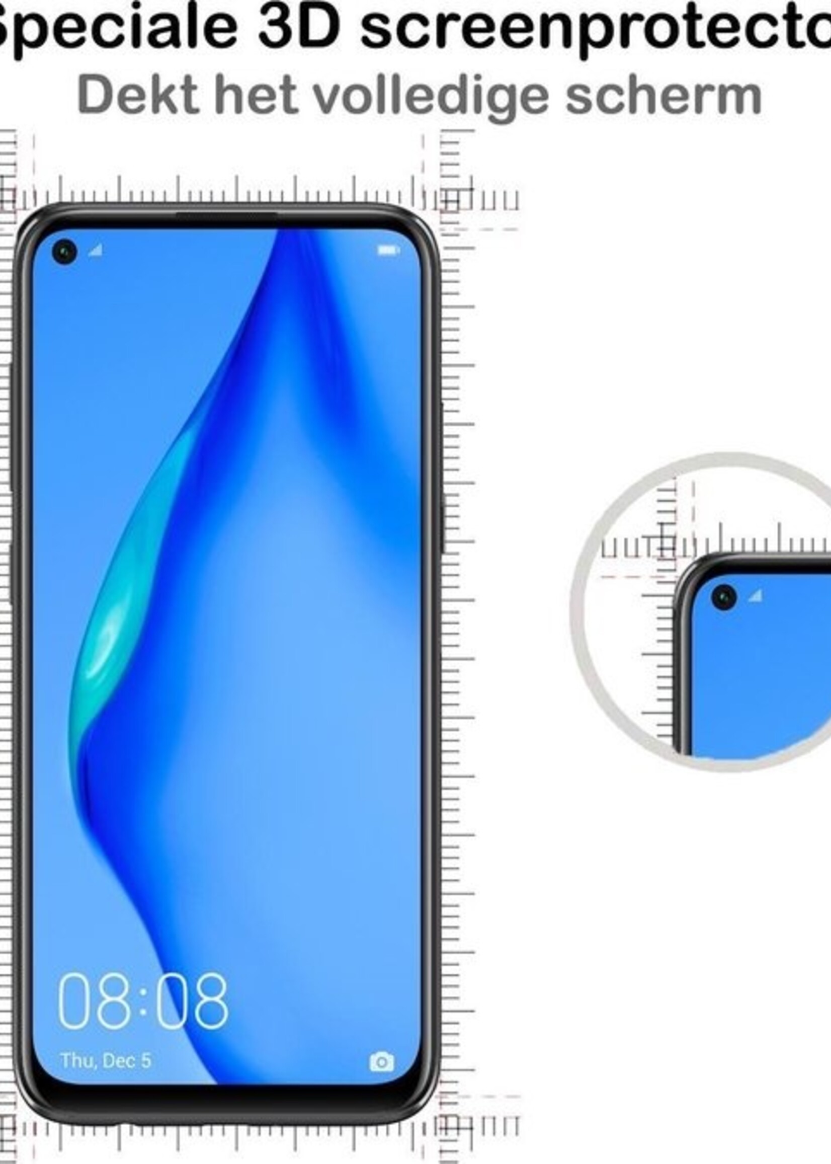 BTH Screenprotector Geschikt voor Huawei P40 Lite Screenprotector Glas Gehard Tempered Glass Full Cover - Screenprotector Geschikt voor Huawei P40 Lite Screen Protector Screen Cover - 2 PACK