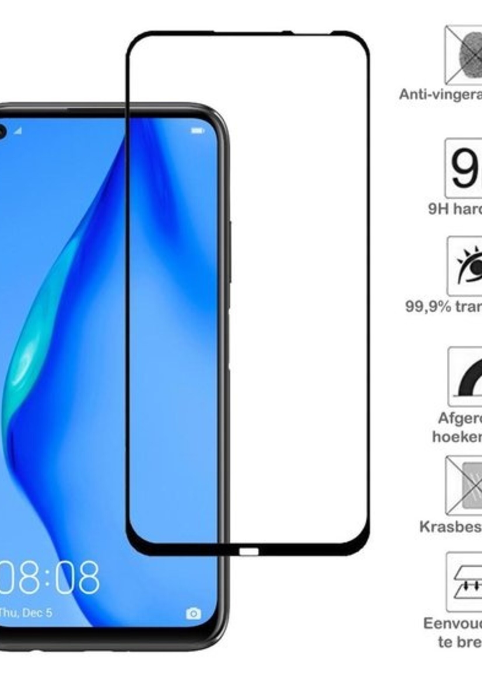 BTH Screenprotector Geschikt voor Huawei P40 Lite Screenprotector Glas Gehard Tempered Glass Full Cover - Screenprotector Geschikt voor Huawei P40 Lite Screen Protector Screen Cover - 2 PACK