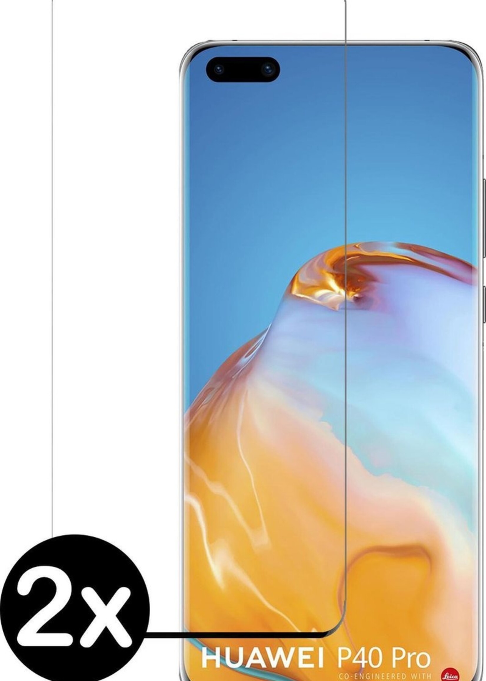 BTH Screenprotector Geschikt voor Huawei P40 Pro Screenprotector Glas Gehard Tempered Glass Full Cover - Screenprotector Geschikt voor Huawei P40 Pro Screen Protector Screen Cover - 2 PACK
