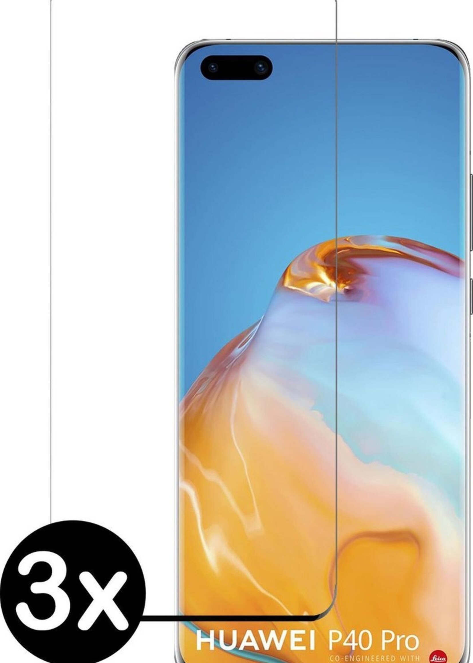 BTH Screenprotector Geschikt voor Huawei P40 Pro Screenprotector Glas Gehard Tempered Glass Full Cover - Screenprotector Geschikt voor Huawei P40 Pro Screen Protector Screen Cover - 3 PACK