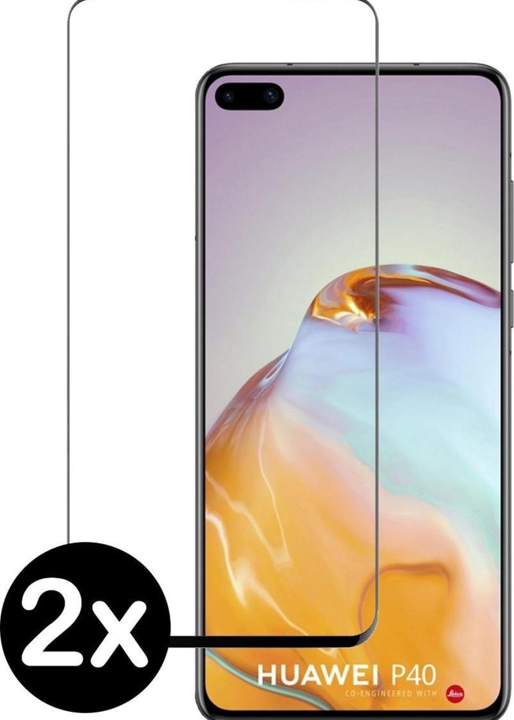 BTH Screenprotector Geschikt voor Huawei P40 Screenprotector Glas Gehard Tempered Glass Full Cover - Screenprotector Geschikt voor Huawei P40 Screen Protector Screen Cover - 2 PACK