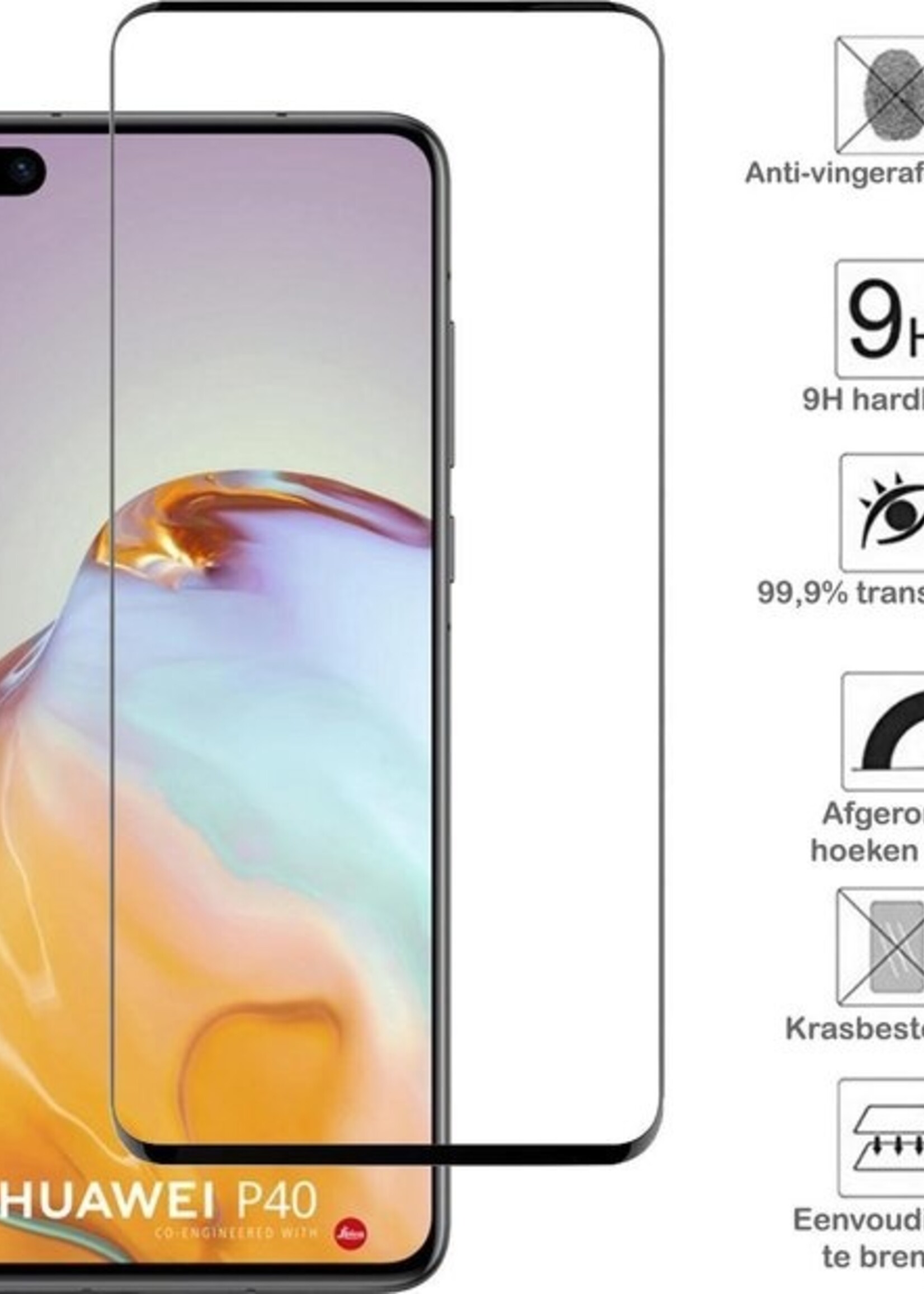 BTH Screenprotector Geschikt voor Huawei P40 Screenprotector Glas Gehard Tempered Glass Full Cover - Screenprotector Geschikt voor Huawei P40 Screen Protector Screen Cover - 2 PACK