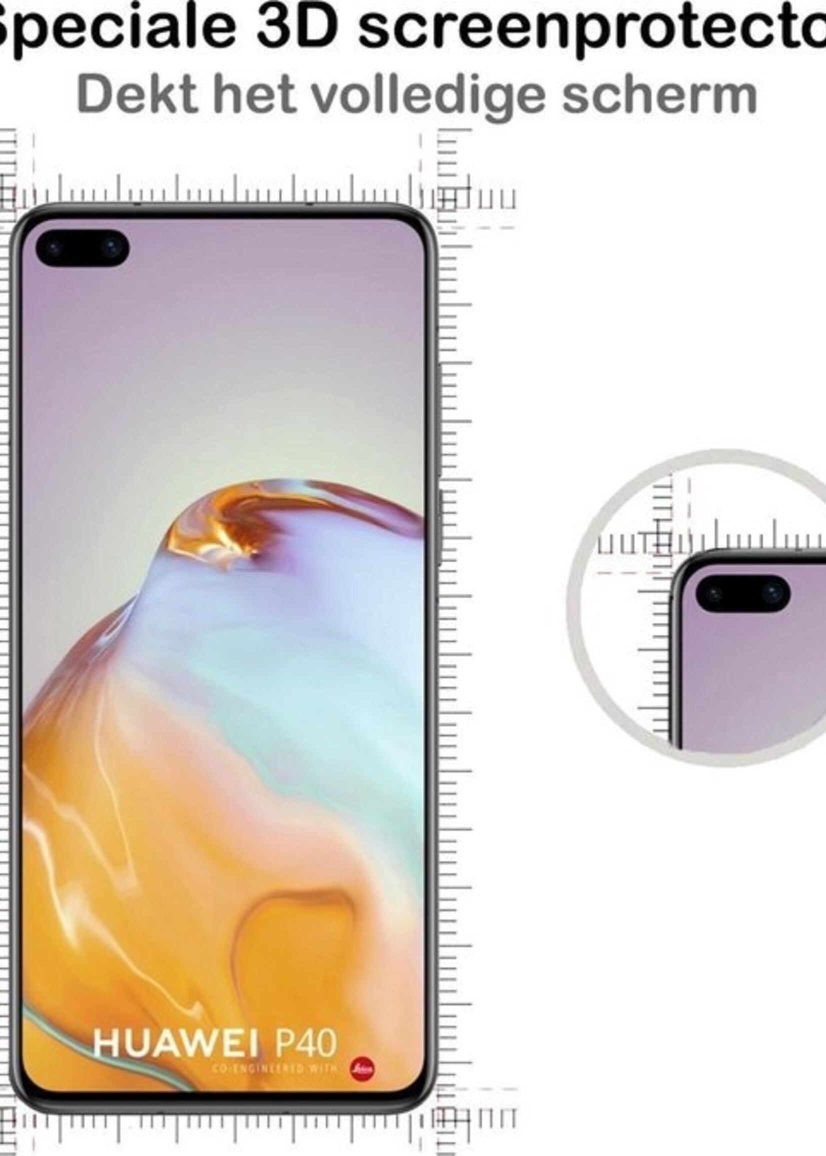 BTH Screenprotector Geschikt voor Huawei P40 Screenprotector Glas Gehard Tempered Glass Full Cover - Screenprotector Geschikt voor Huawei P40 Screen Protector Screen Cover - 2 PACK