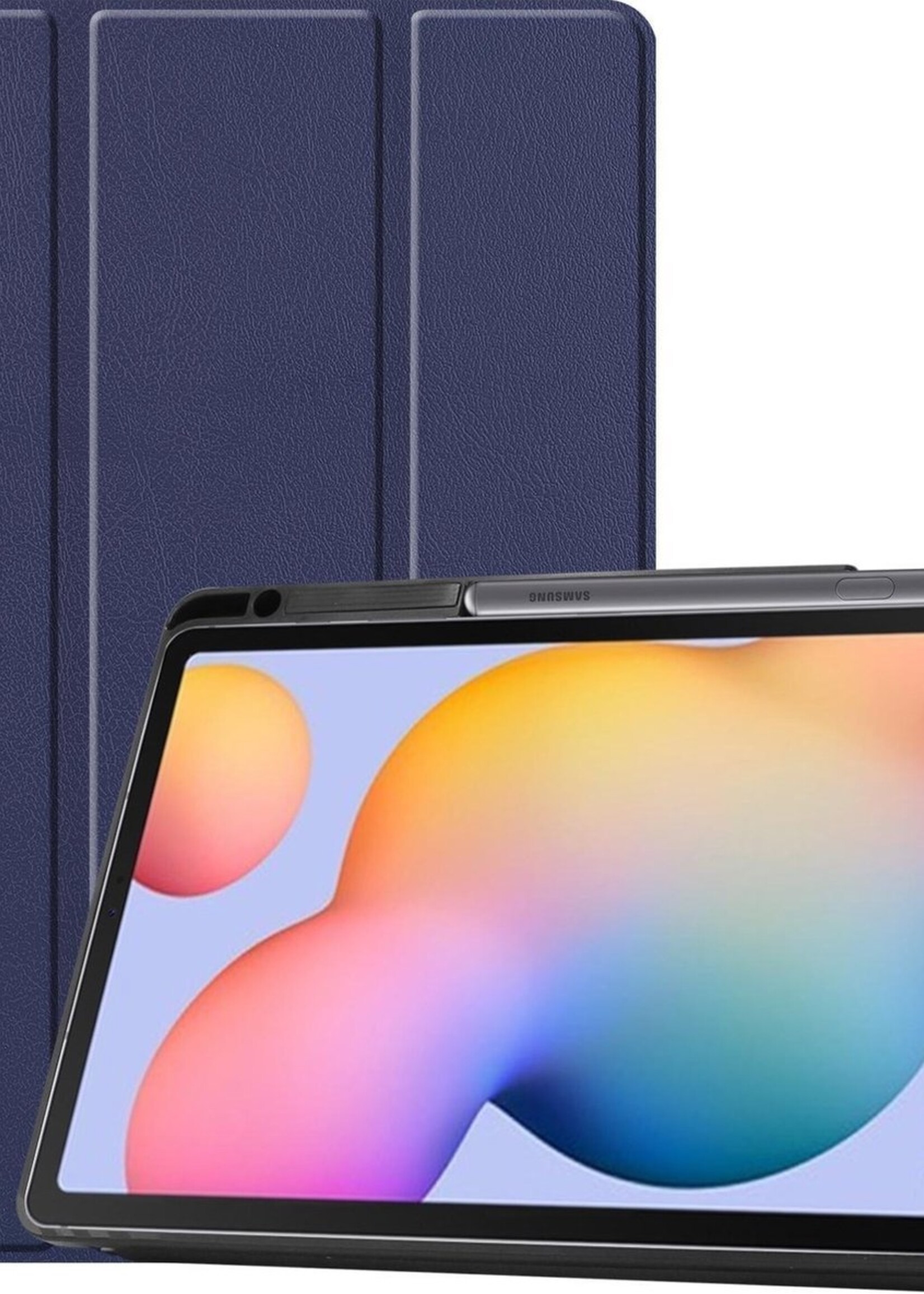 BTH Hoes Geschikt voor Samsung Galaxy Tab S6 Lite Hoes Book Case Hoesje Trifold Cover Met Uitsparing Geschikt voor S Pen - Hoesje Geschikt voor Samsung Tab S6 Lite Hoesje Bookcase - Blauw