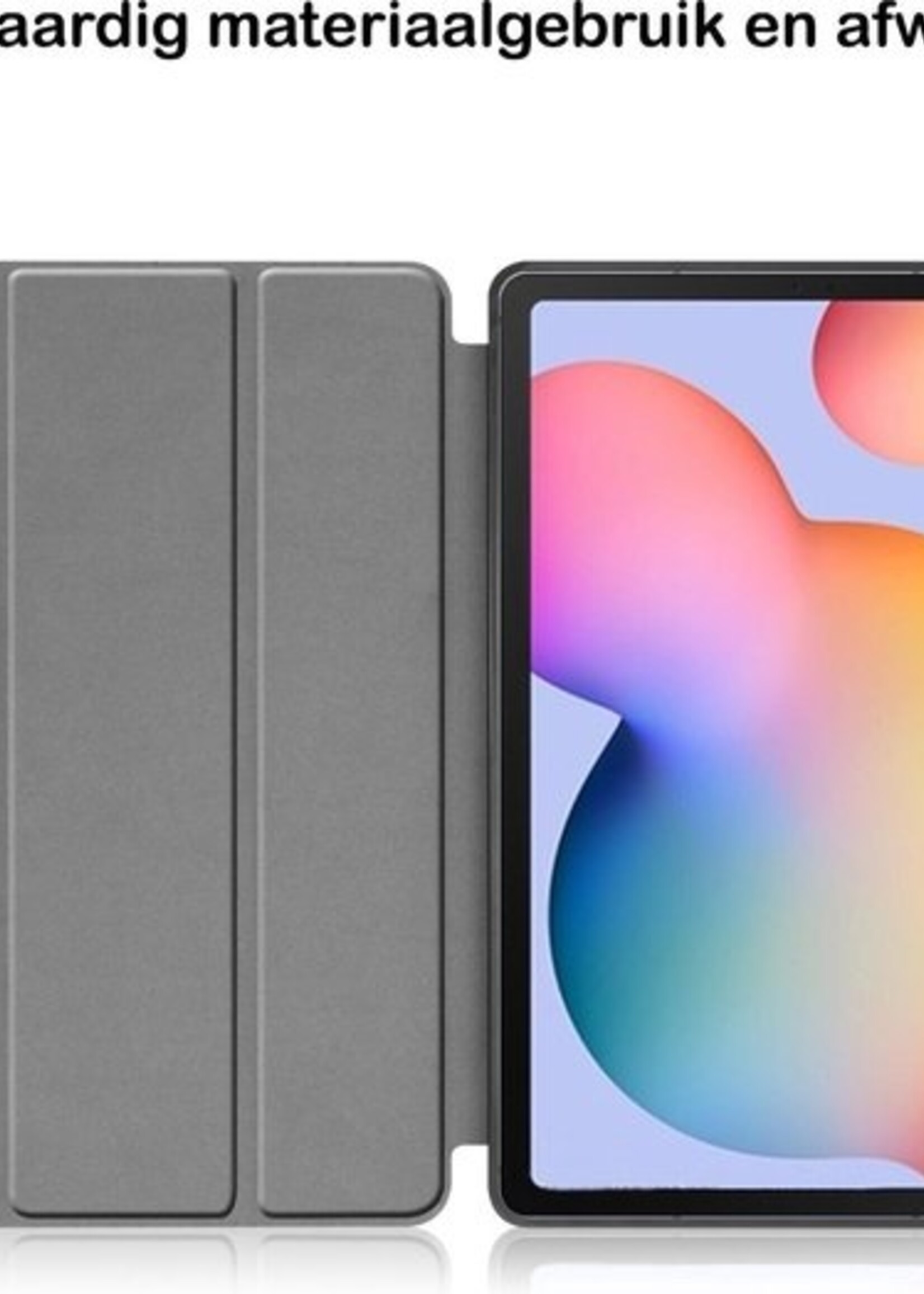 BTH Hoes Geschikt voor Samsung Galaxy Tab S6 Lite Hoes Book Case Hoesje Trifold Cover Met Uitsparing Geschikt voor S Pen - Hoesje Geschikt voor Samsung Tab S6 Lite Hoesje Bookcase - Grijs