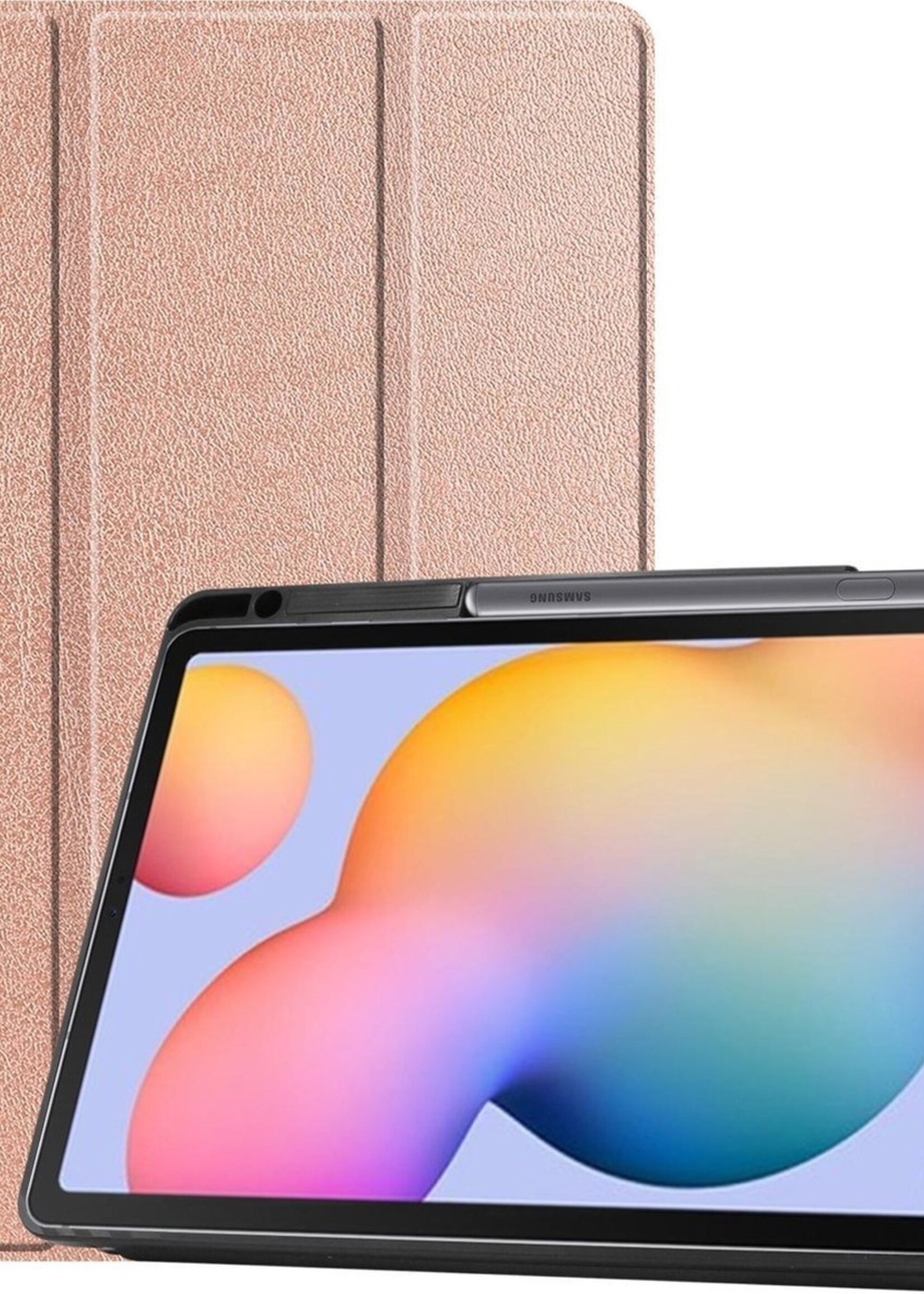BTH Hoes Geschikt voor Samsung Galaxy Tab S6 Lite Hoes Book Case Hoesje Trifold Cover Met Uitsparing Geschikt voor S Pen - Hoesje Geschikt voor Samsung Tab S6 Lite Hoesje Bookcase - Rosé goud