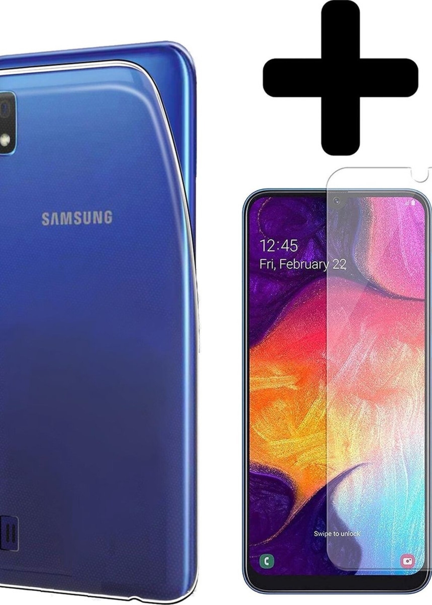 BTH Hoesje Geschikt voor Samsung A10 Hoesje Siliconen Case Hoes Met Screenprotector - Hoes Geschikt voor Samsung Galaxy A10 Hoes Cover Case - Transparant