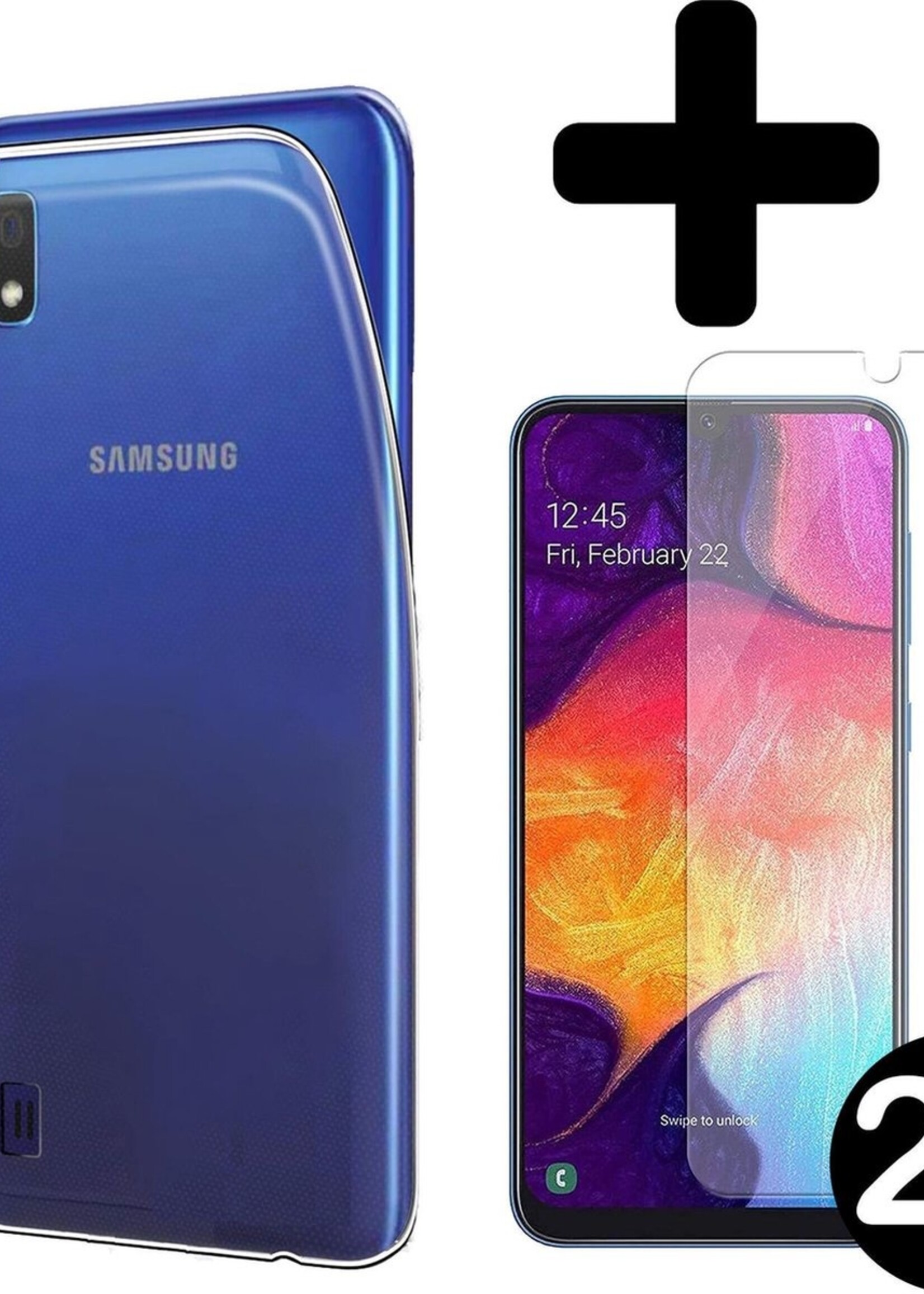 BTH Hoesje Geschikt voor Samsung A10 Hoesje Siliconen Case Hoes Met 2x Screenprotector - Hoes Geschikt voor Samsung Galaxy A10 Hoes Cover Case - Transparant