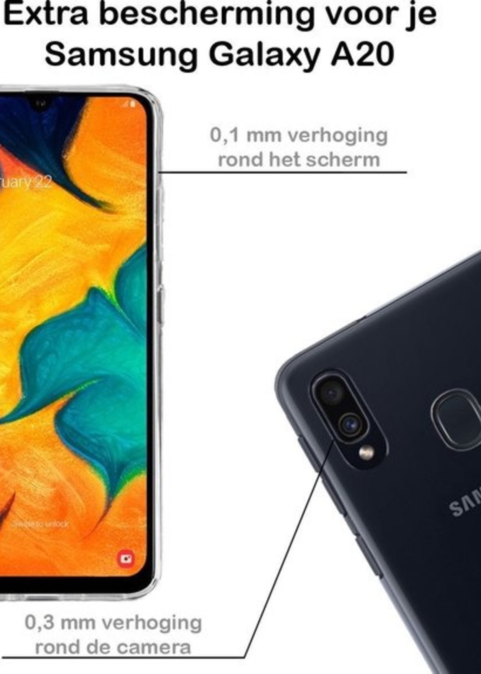 BTH Hoesje Geschikt voor Samsung A20 Hoesje Siliconen Case Hoes - Hoes Geschikt voor Samsung Galaxy A20 Hoes Cover Case - Transparant