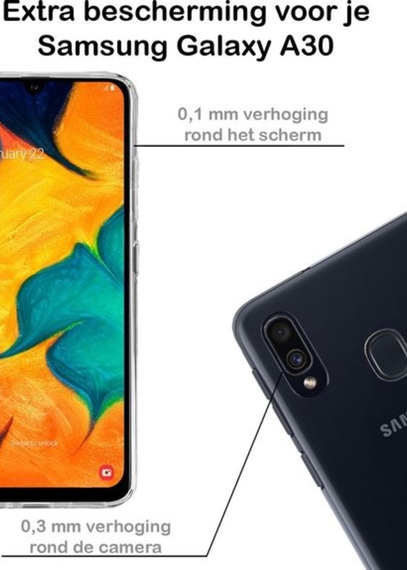 BTH Hoesje Geschikt voor Samsung A30 Hoesje Siliconen Case Hoes Met Screenprotector - Hoes Geschikt voor Samsung Galaxy A30 Hoes Cover Case - Transparant
