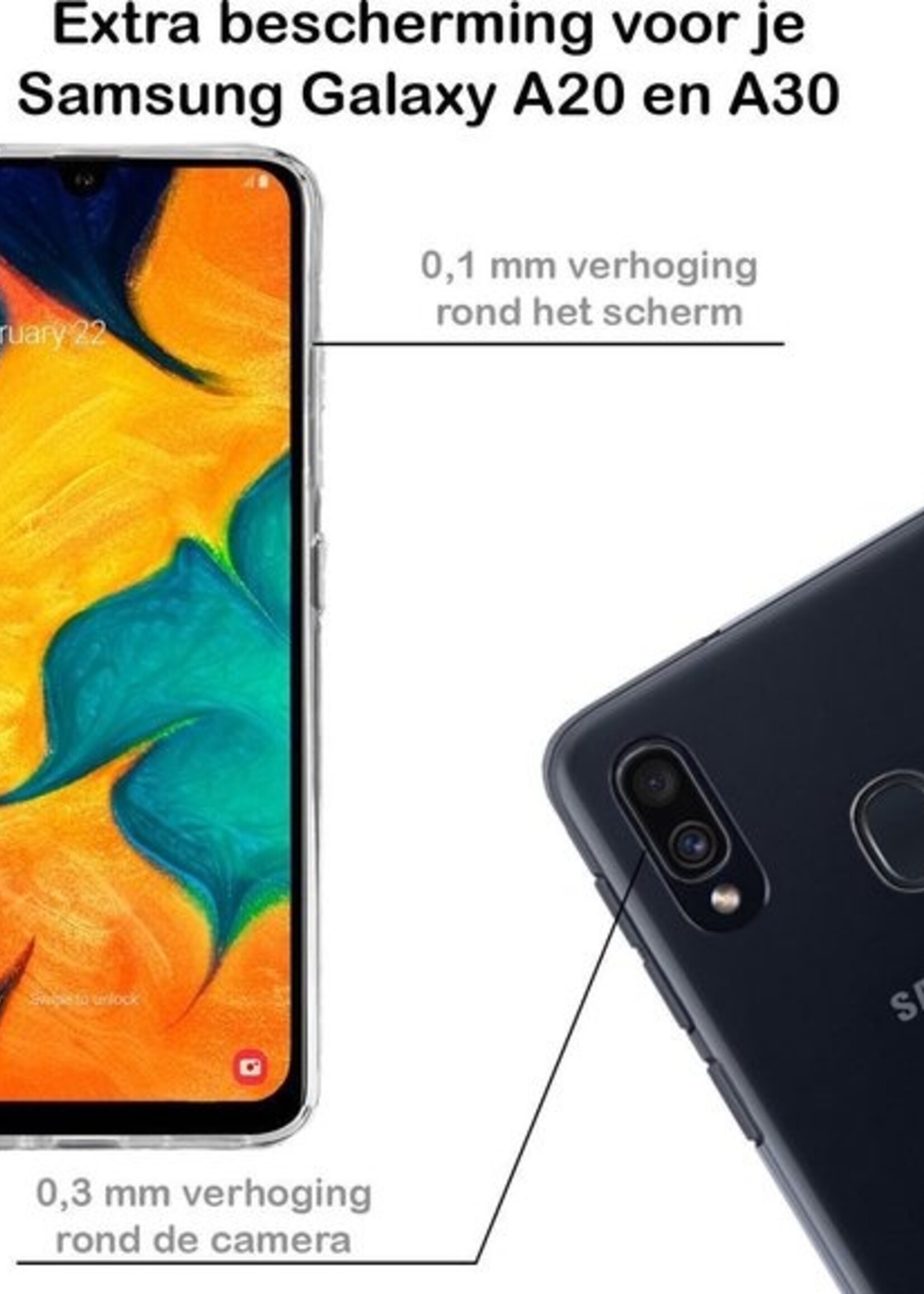 BTH Hoesje Geschikt voor Samsung A20/A30 Hoesje Siliconen Case Hoes - Hoes Geschikt voor Samsung Galaxy A20/A30 Hoes Cover Case - Transparant