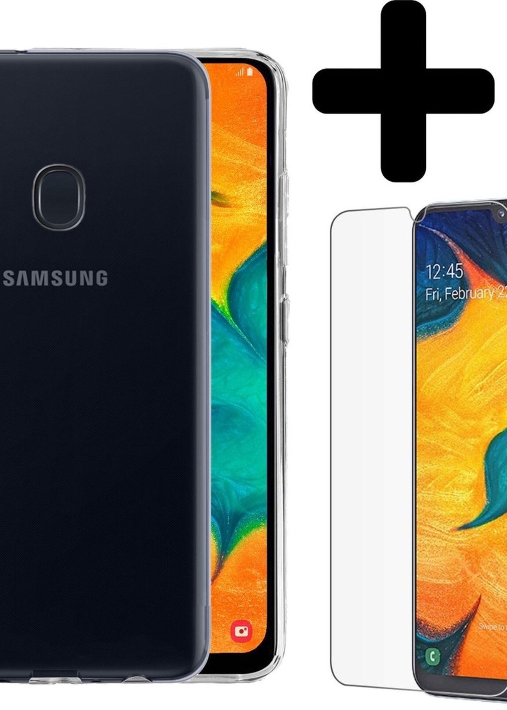 BTH Hoesje Geschikt voor Samsung A20/A30 Hoesje Siliconen Case Hoes Met Screenprotector - Hoes Geschikt voor Samsung Galaxy A20/A30 Hoes Cover Case - Transparant