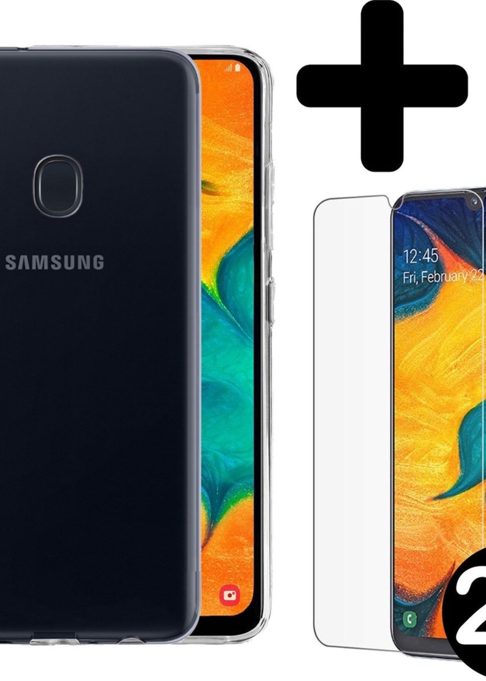 BTH Hoesje Geschikt voor Samsung A20/A30 Hoesje Siliconen Case Hoes Met 2x Screenprotector - Hoes Geschikt voor Samsung Galaxy A20/A30 Hoes Cover Case - Transparant