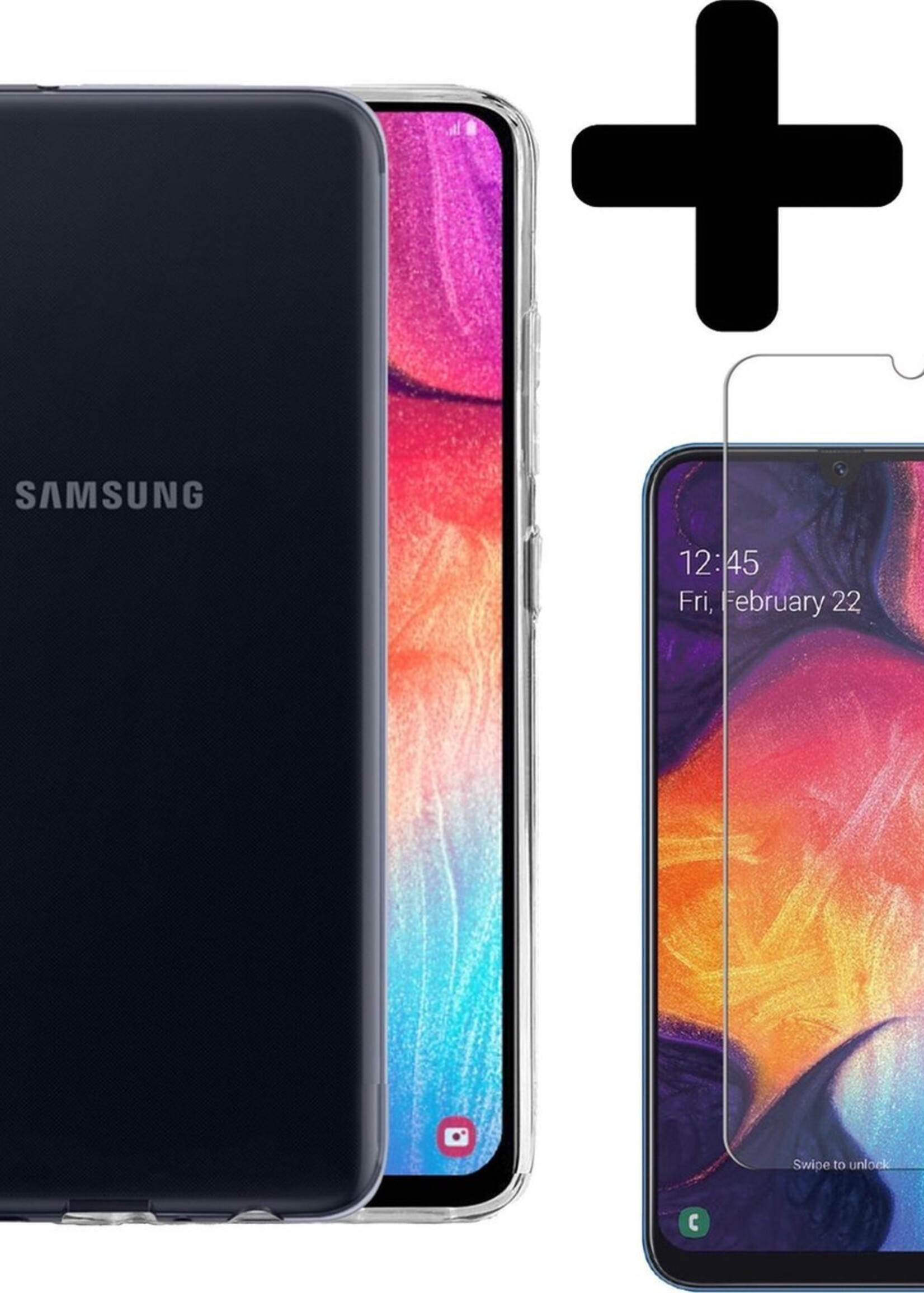 BTH Hoesje Geschikt voor Samsung A30s Hoesje Siliconen Case Hoes Met Screenprotector - Hoes Geschikt voor Samsung Galaxy A30s Hoes Cover Case - Transparant
