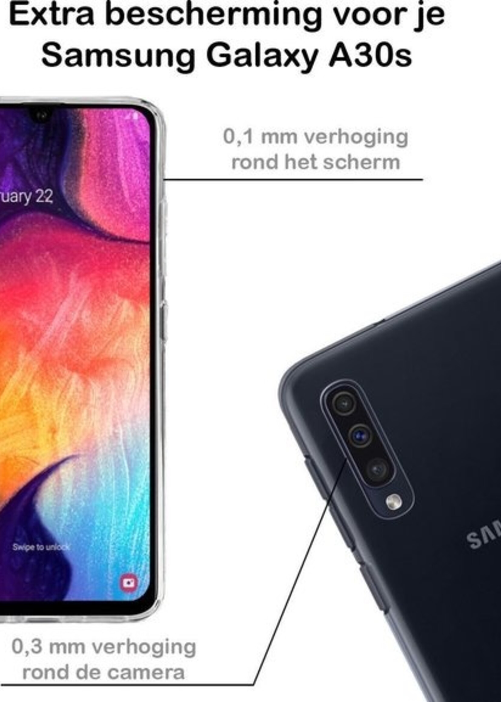 BTH Hoesje Geschikt voor Samsung A30s Hoesje Siliconen Case Hoes Met Screenprotector - Hoes Geschikt voor Samsung Galaxy A30s Hoes Cover Case - Transparant