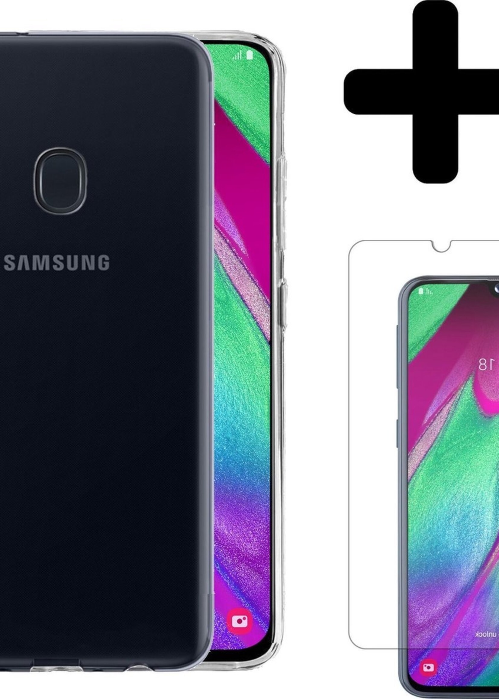 BTH Hoesje Geschikt voor Samsung A40 Hoesje Siliconen Case Hoes Met Screenprotector - Hoes Geschikt voor Samsung Galaxy A40 Hoes Cover Case - Transparant
