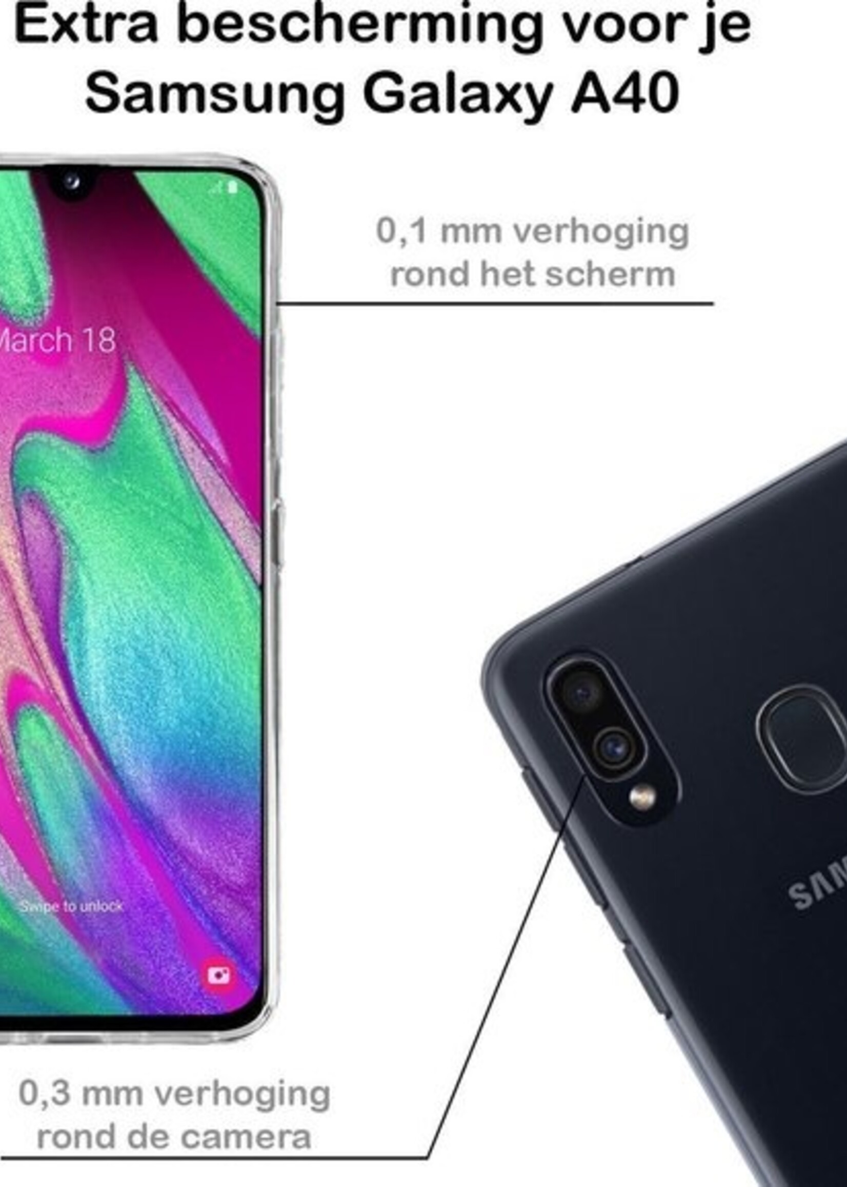 BTH Hoesje Geschikt voor Samsung A40 Hoesje Siliconen Case Hoes Met Screenprotector - Hoes Geschikt voor Samsung Galaxy A40 Hoes Cover Case - Transparant