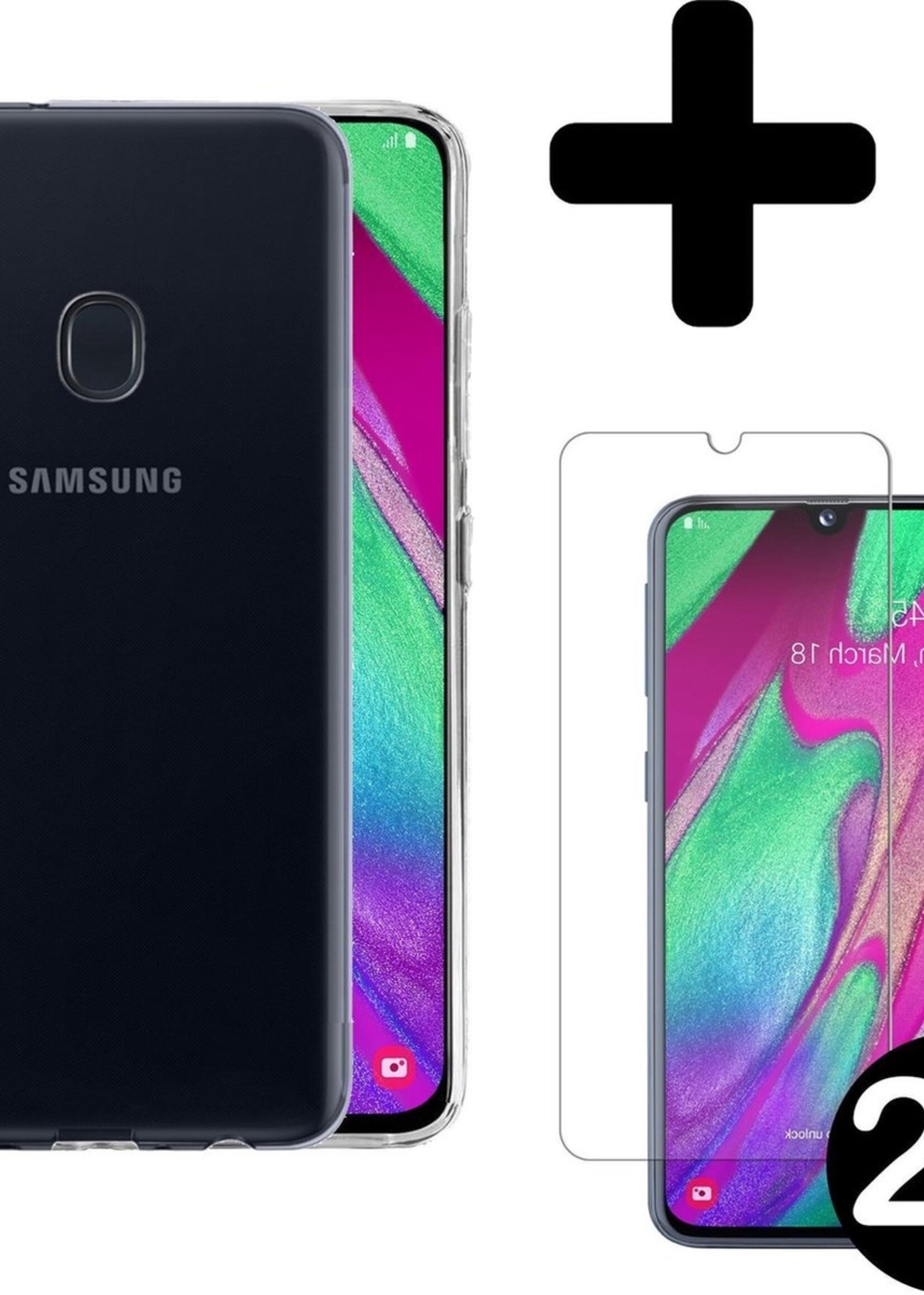 BTH Hoesje Geschikt voor Samsung A40 Hoesje Siliconen Case Hoes Met 2x Screenprotector - Hoes Geschikt voor Samsung Galaxy A40 Hoes Cover Case - Transparant