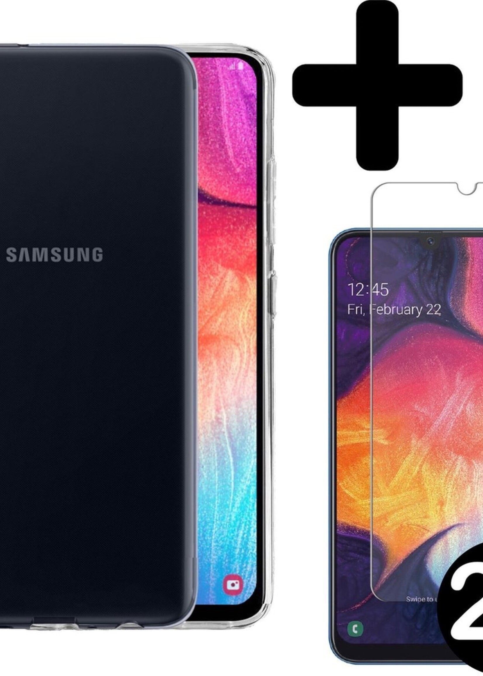 BTH Hoesje Geschikt voor Samsung Galaxy A50 Hoesje Siliconen Case Hoes Met 2x Screenprotector - Hoes Geschikt voor Samsung A50 Hoes Cover Case - Transparant