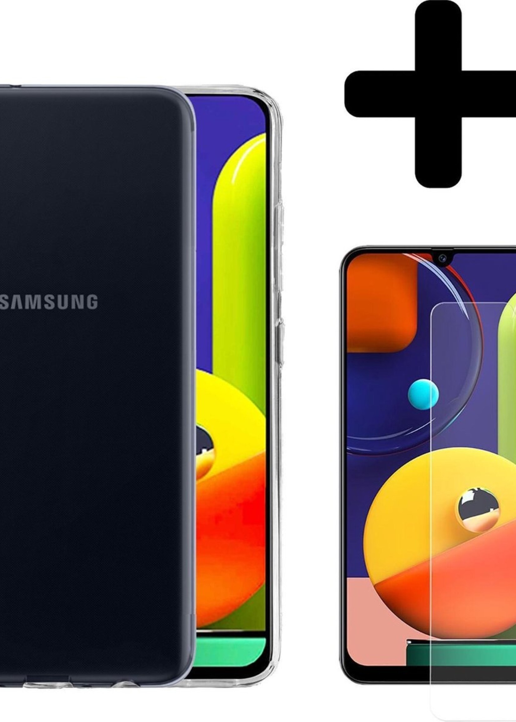 BTH Hoesje Geschikt voor Samsung A50s Hoesje Siliconen Case Hoes Met Screenprotector - Hoes Geschikt voor Samsung Galaxy A50s Hoes Cover Case - Transparant