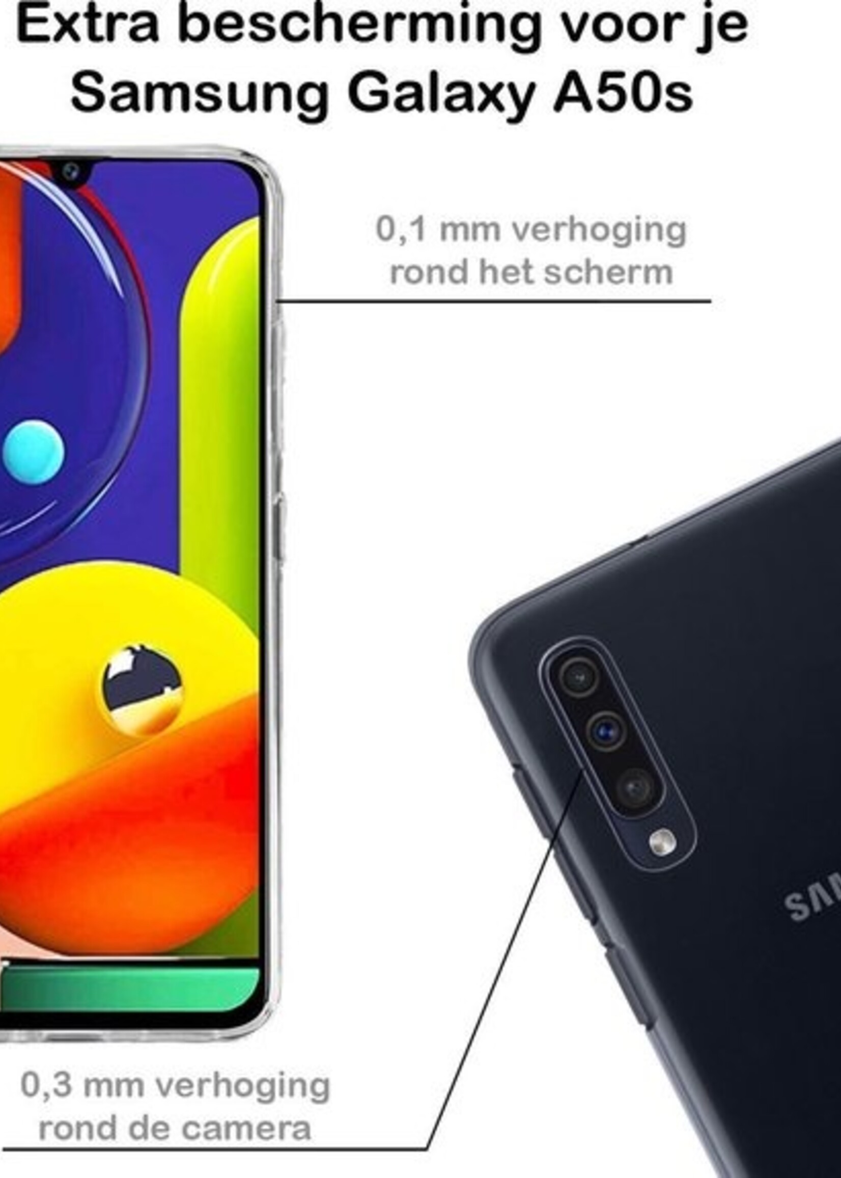 BTH Hoesje Geschikt voor Samsung A50s Hoesje Siliconen Case Hoes Met Screenprotector - Hoes Geschikt voor Samsung Galaxy A50s Hoes Cover Case - Transparant