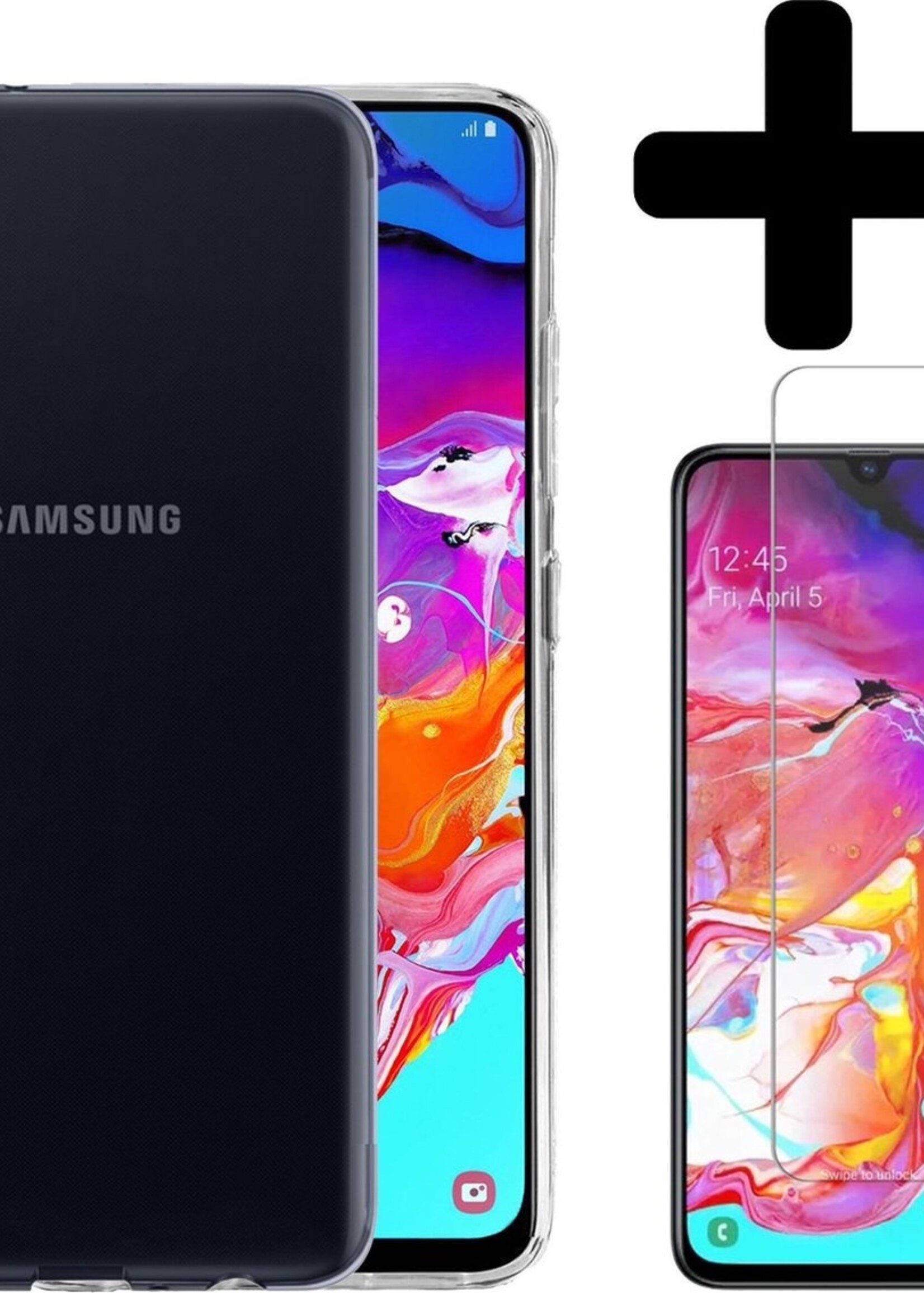 BTH Hoesje Geschikt voor Samsung A70 Hoesje Siliconen Case Hoes Met Screenprotector - Hoes Geschikt voor Samsung Galaxy A70 Hoes Cover Case - Transparant