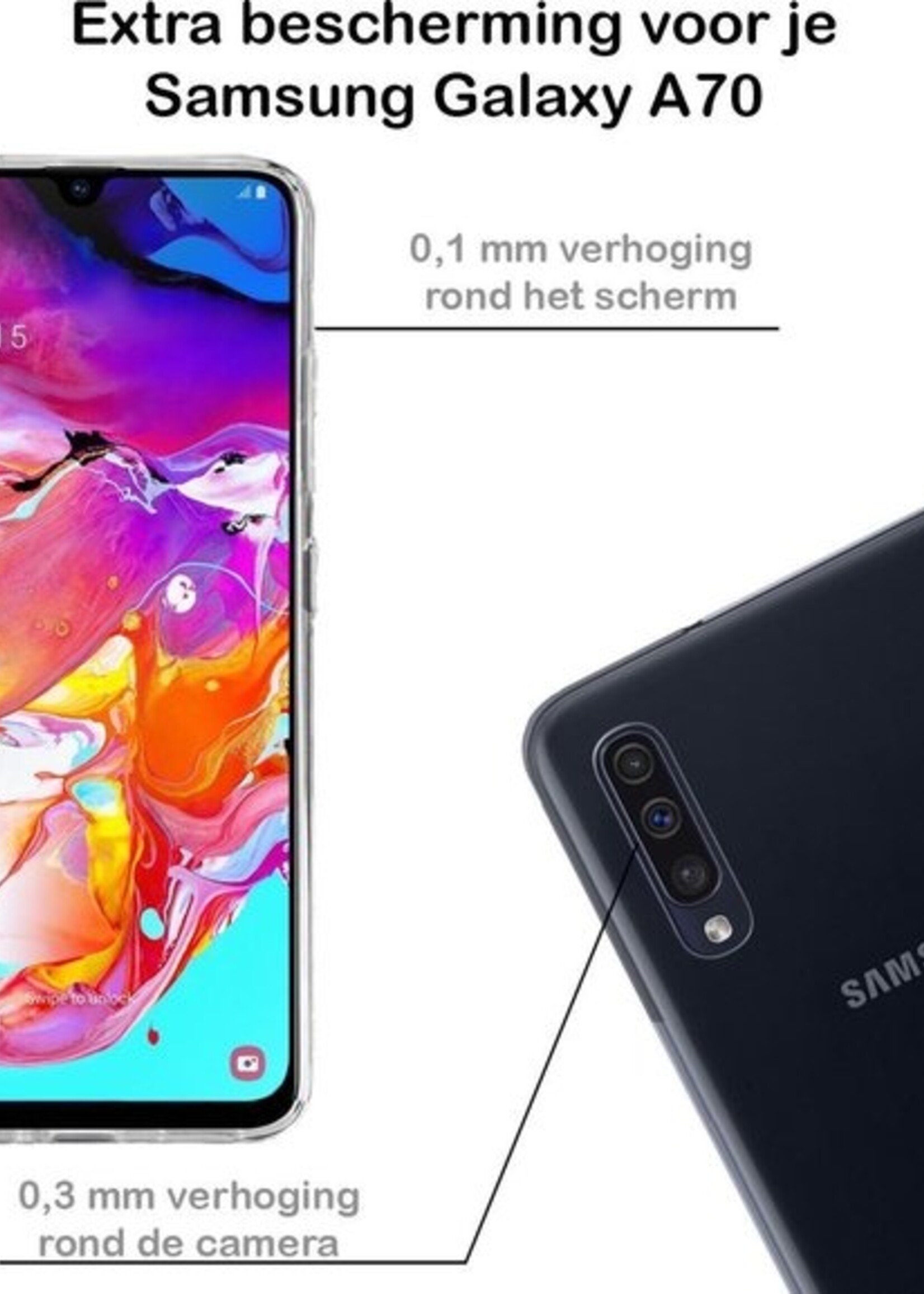 BTH Hoesje Geschikt voor Samsung A70 Hoesje Siliconen Case Hoes Met Screenprotector - Hoes Geschikt voor Samsung Galaxy A70 Hoes Cover Case - Transparant