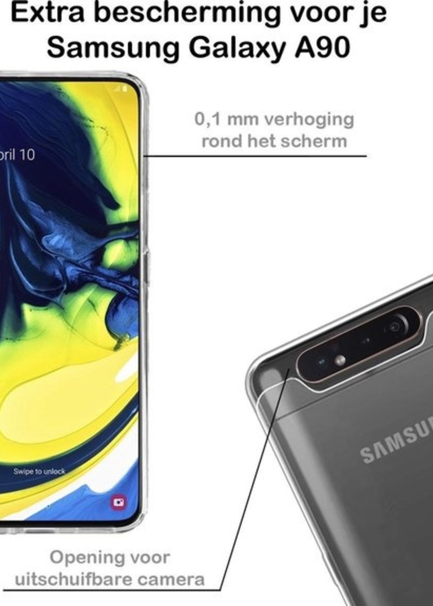 BTH Hoesje Geschikt voor Samsung A90 Hoesje Siliconen Case Hoes - Hoes Geschikt voor Samsung Galaxy A90 Hoes Cover Case - Transparant