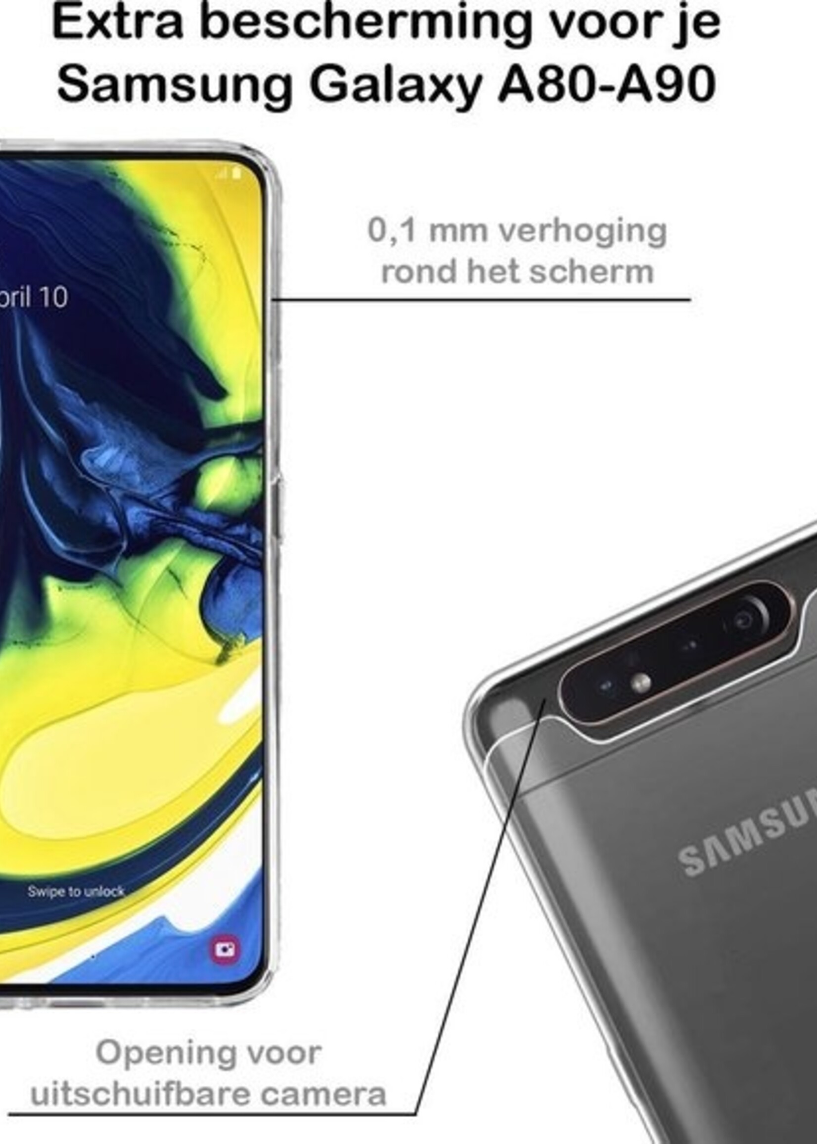 BTH Hoesje Geschikt voor Samsung A80/A90 Hoesje Siliconen Case Hoes - Hoes Geschikt voor Samsung Galaxy A80/A90 Hoes Cover Case - Transparant