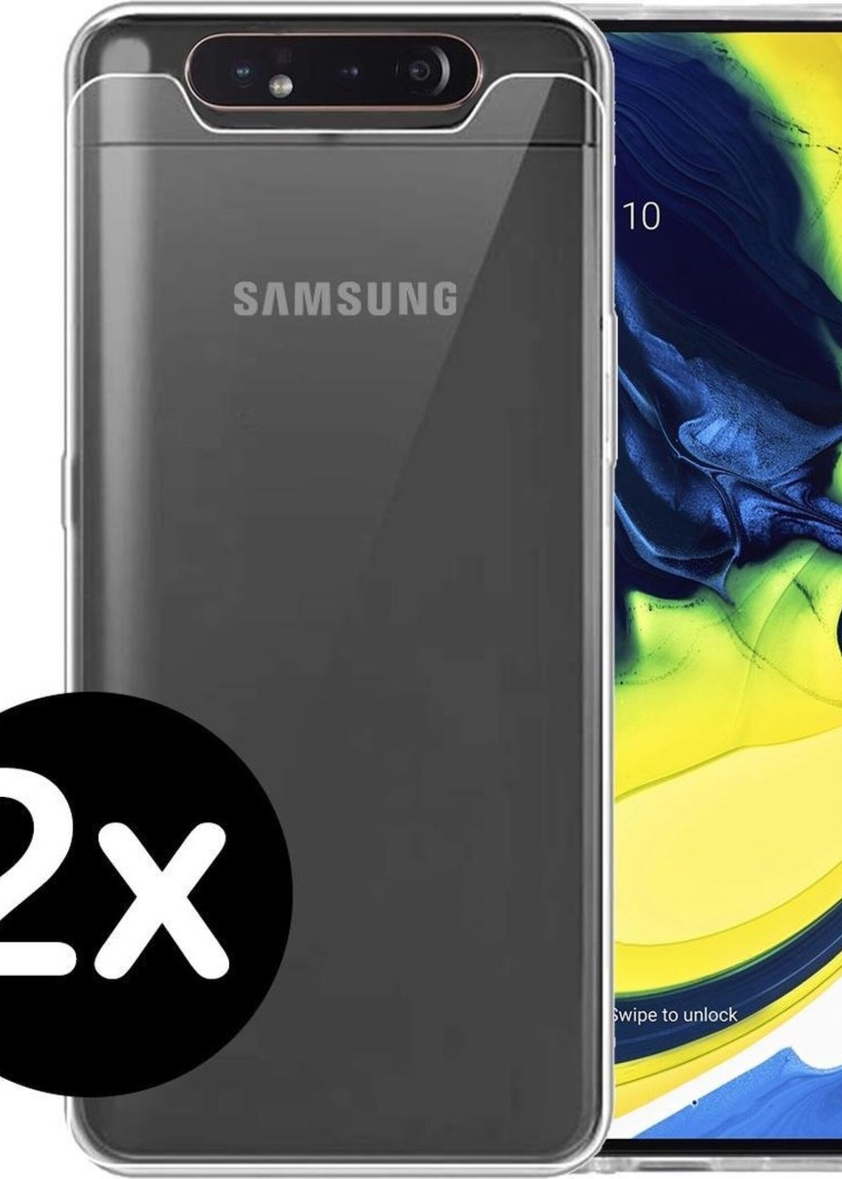 BTH Hoesje Geschikt voor Samsung A80/A90 Hoesje Siliconen Case Hoes - Hoes Geschikt voor Samsung Galaxy A80/A90 Hoes Cover Case - Transparant - 2 PACK