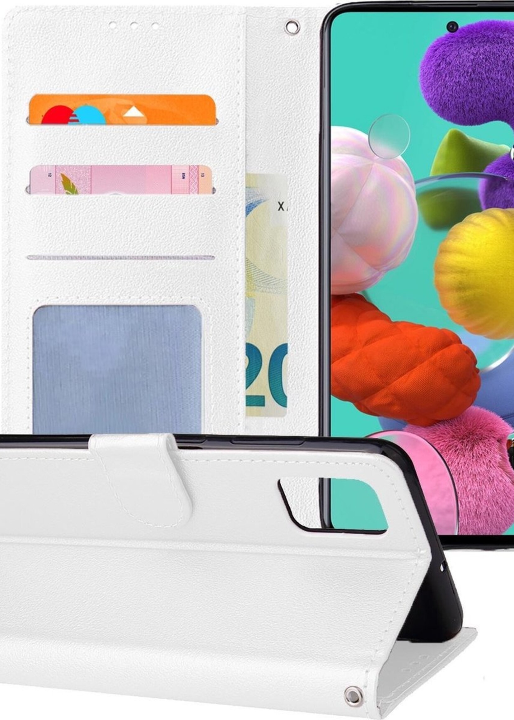 BTH Hoesje Geschikt voor Samsung A51 Hoesje Book Case Hoes Portemonnee Cover Walletcase - Hoes Geschikt voor Samsung Galaxy A51 Hoes Bookcase Hoesje - Wit