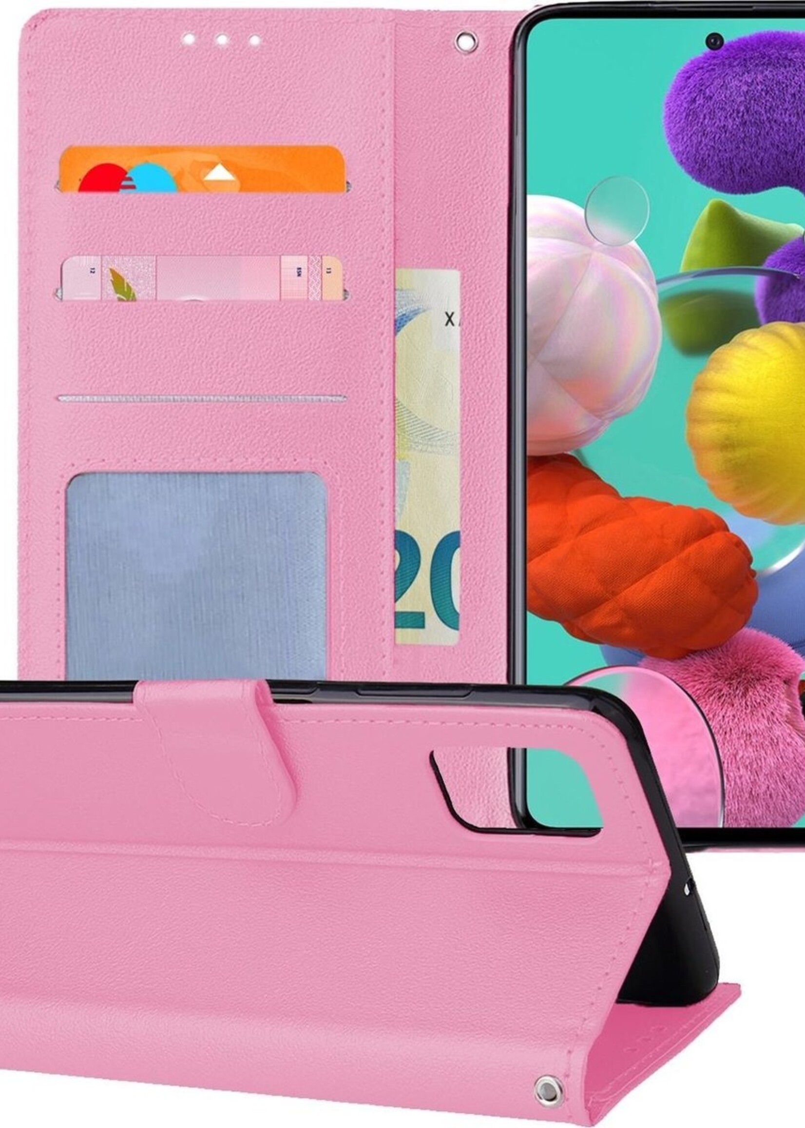 BTH Hoesje Geschikt voor Samsung A51 Hoesje Book Case Hoes Portemonnee Cover Walletcase - Hoes Geschikt voor Samsung Galaxy A51 Hoes Bookcase Hoesje - Roze