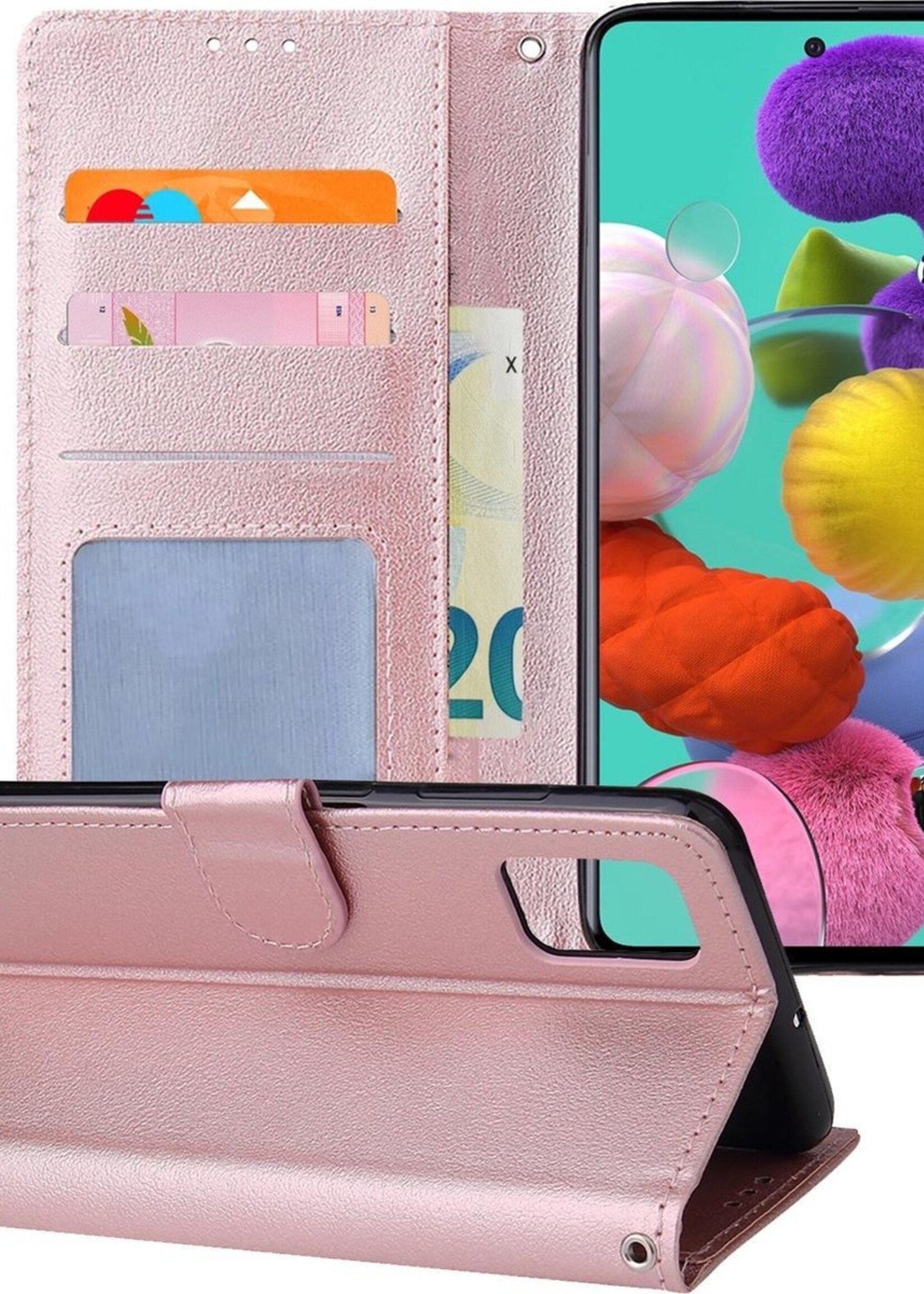 BTH Hoesje Geschikt voor Samsung A51 Hoesje Book Case Hoes Portemonnee Cover Walletcase - Hoes Geschikt voor Samsung Galaxy A51 Hoes Bookcase Hoesje - Rosé goud