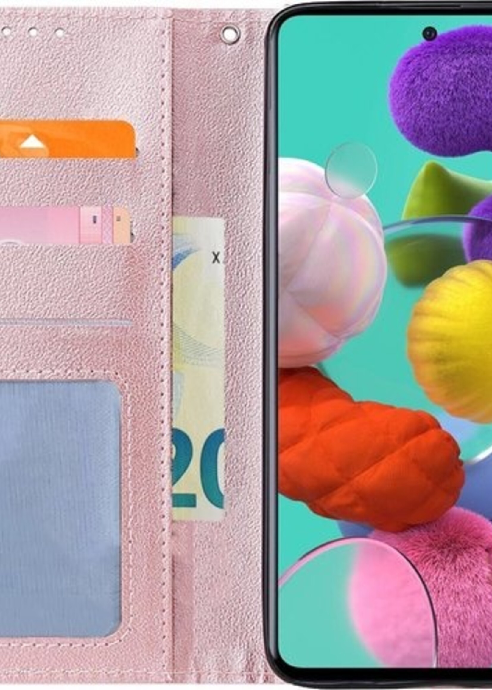 BTH Hoesje Geschikt voor Samsung A51 Hoesje Book Case Hoes Portemonnee Cover Walletcase - Hoes Geschikt voor Samsung Galaxy A51 Hoes Bookcase Hoesje - Rosé goud