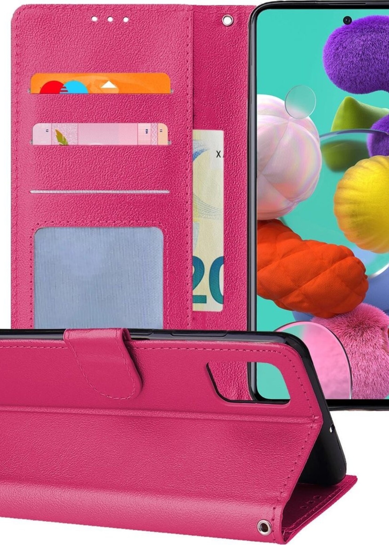BTH Hoesje Geschikt voor Samsung A51 Hoesje Book Case Hoes Portemonnee Cover Walletcase - Hoes Geschikt voor Samsung Galaxy A51 Hoes Bookcase Hoesje - Roze