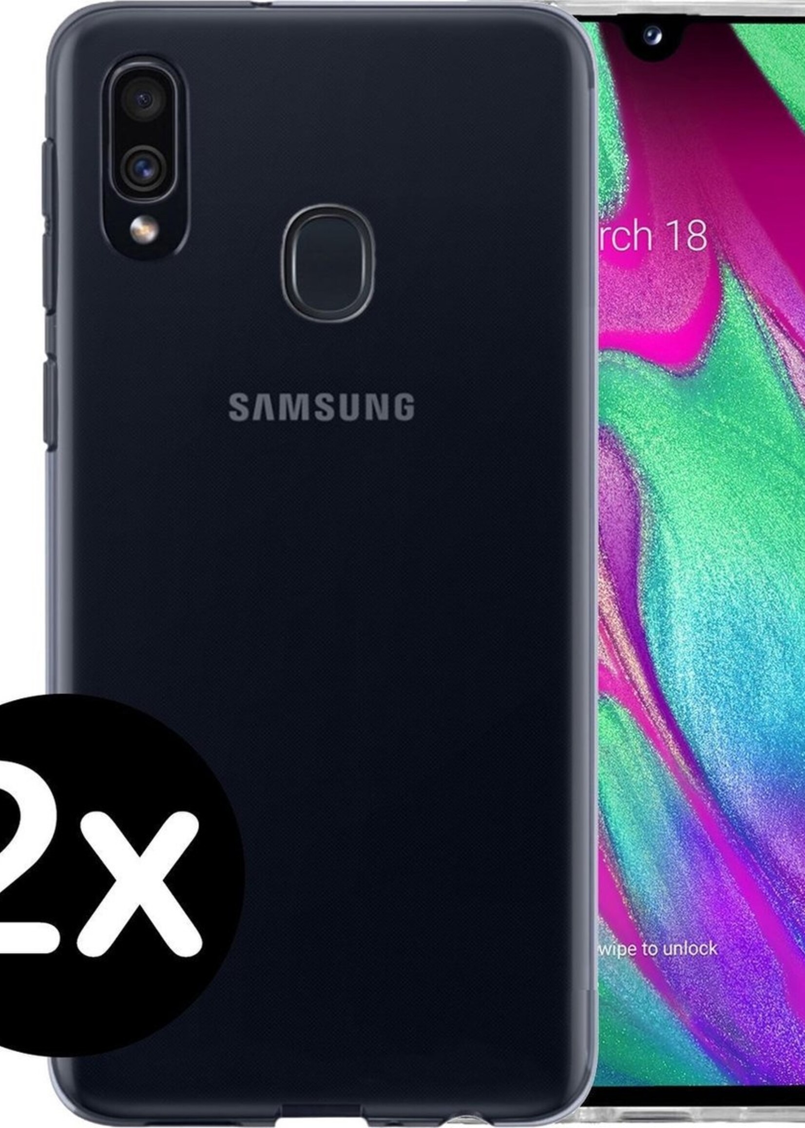 BTH Hoesje Geschikt voor Samsung A40 Hoesje Siliconen Case Hoes - Hoes Geschikt voor Samsung Galaxy A40 Hoes Cover Case - Transparant - 2 PACK