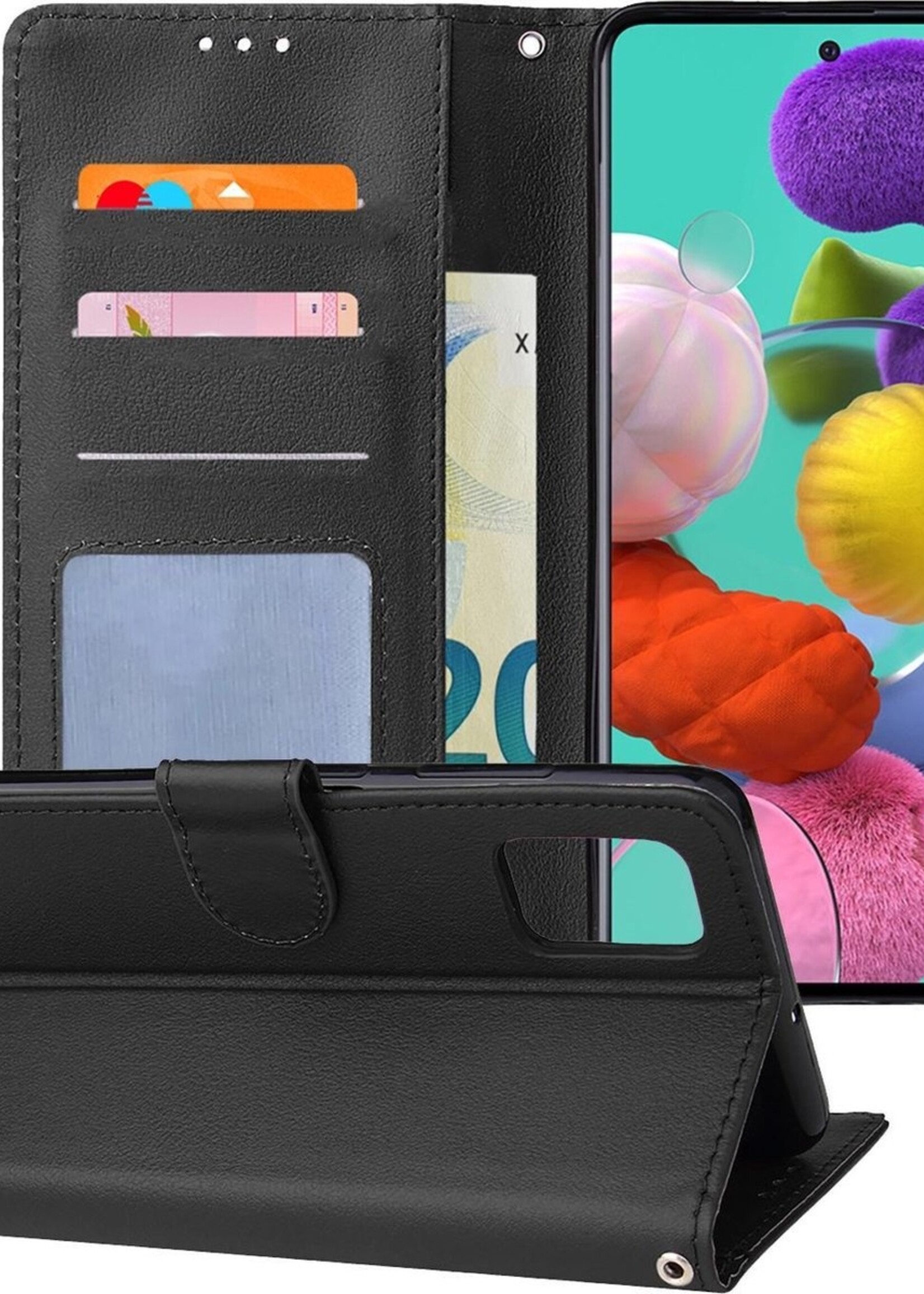BTH Hoesje Geschikt voor Samsung A51 Hoesje Book Case Hoes Portemonnee Cover Walletcase - Hoes Geschikt voor Samsung Galaxy A51 Hoes Bookcase Hoesje - Zwart