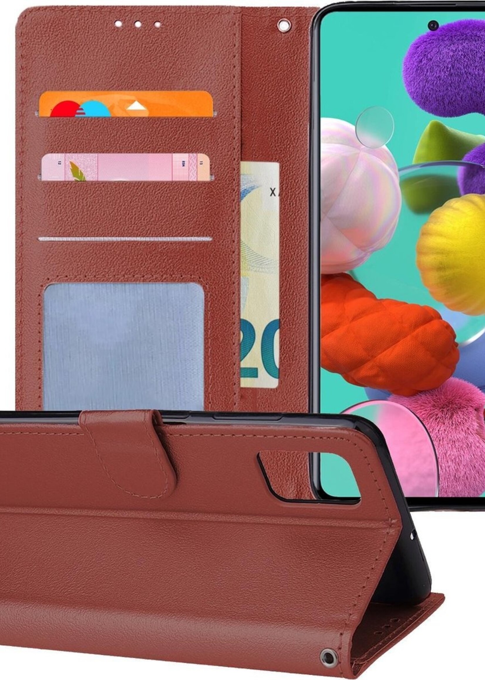 BTH Hoesje Geschikt voor Samsung A51 Hoesje Book Case Hoes Portemonnee Cover Walletcase - Hoes Geschikt voor Samsung Galaxy A51 Hoes Bookcase Hoesje - Bruin