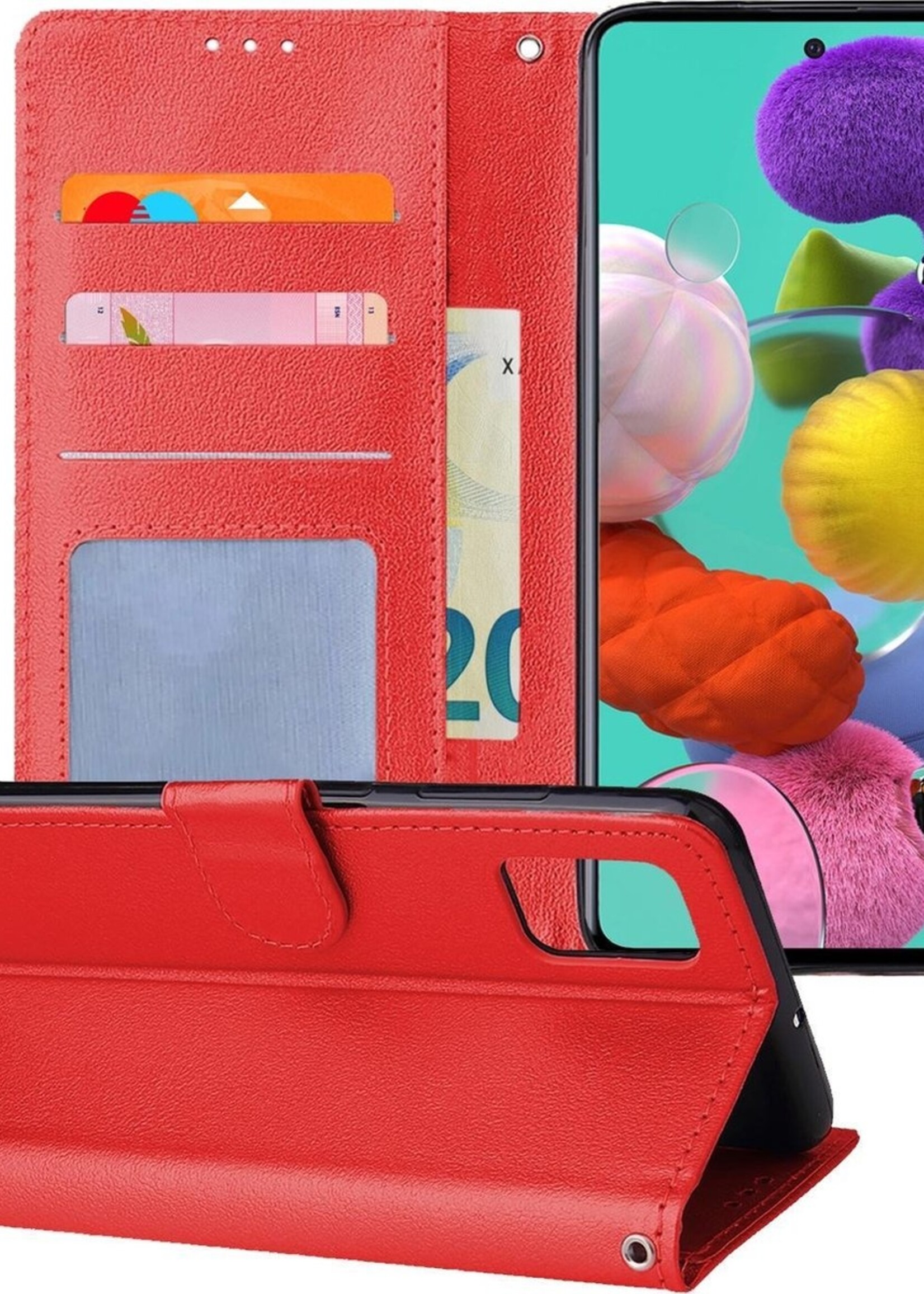 BTH Hoesje Geschikt voor Samsung A51 Hoesje Book Case Hoes Portemonnee Cover Walletcase - Hoes Geschikt voor Samsung Galaxy A51 Hoes Bookcase Hoesje - Rood