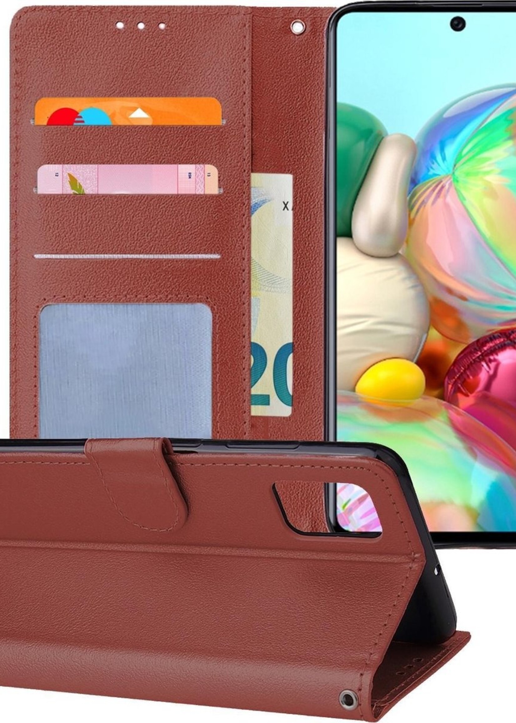BTH Hoesje Geschikt voor Samsung A71 Hoesje Book Case Hoes Portemonnee Cover Walletcase - Hoes Geschikt voor Samsung Galaxy A71 Hoes Bookcase Hoesje - Bruin