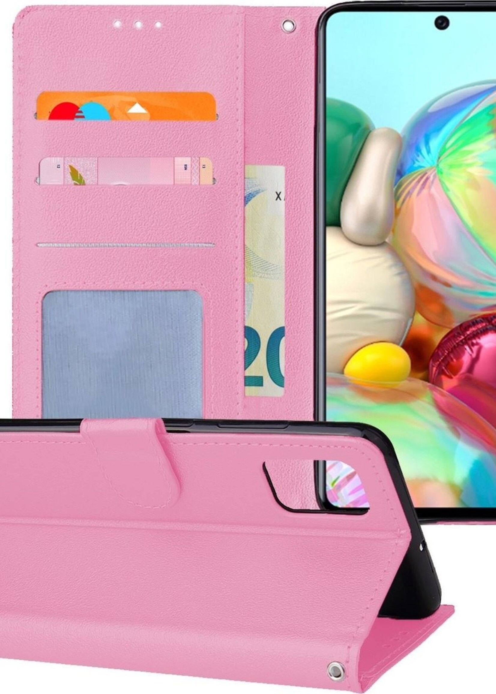 BTH Hoesje Geschikt voor Samsung A71 Hoesje Book Case Hoes Portemonnee Cover Walletcase - Hoes Geschikt voor Samsung Galaxy A71 Hoes Bookcase Hoesje - Roze
