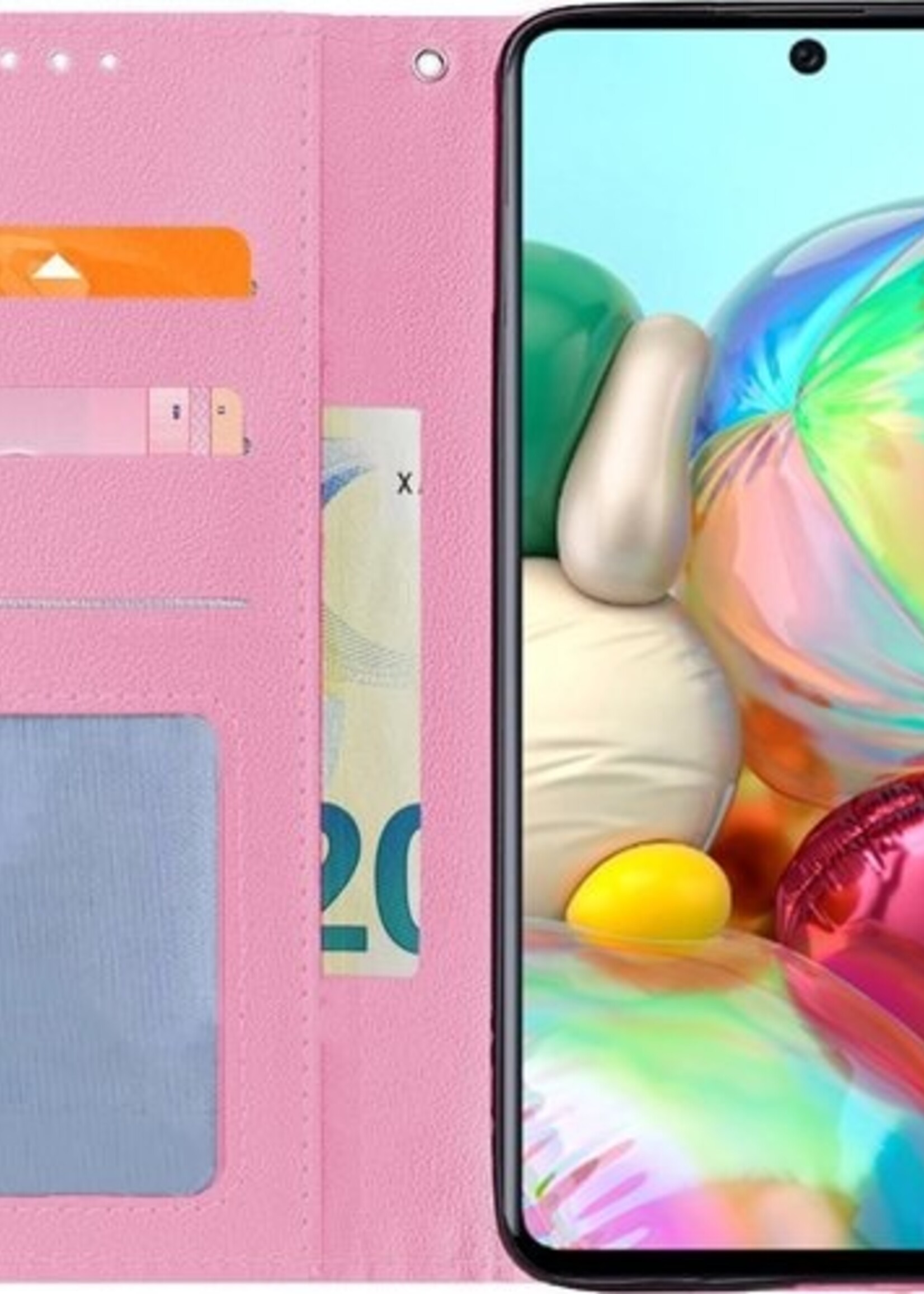BTH Hoesje Geschikt voor Samsung A71 Hoesje Book Case Hoes Portemonnee Cover Walletcase - Hoes Geschikt voor Samsung Galaxy A71 Hoes Bookcase Hoesje - Roze