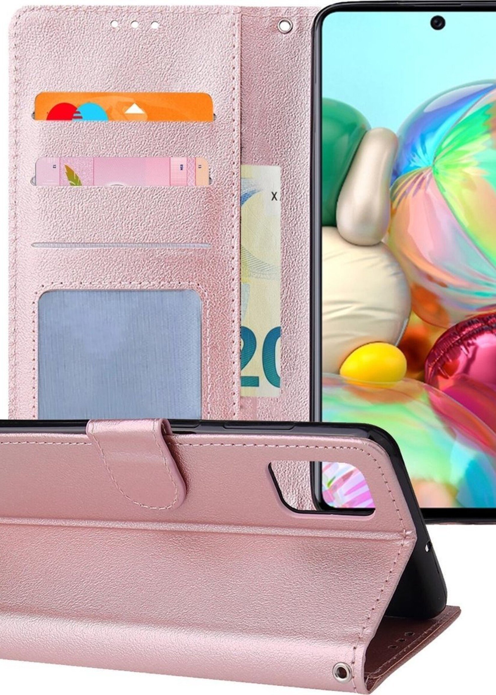 BTH Hoesje Geschikt voor Samsung A71 Hoesje Book Case Hoes Portemonnee Cover Walletcase - Hoes Geschikt voor Samsung Galaxy A71 Hoes Bookcase Hoesje - Rosé goud