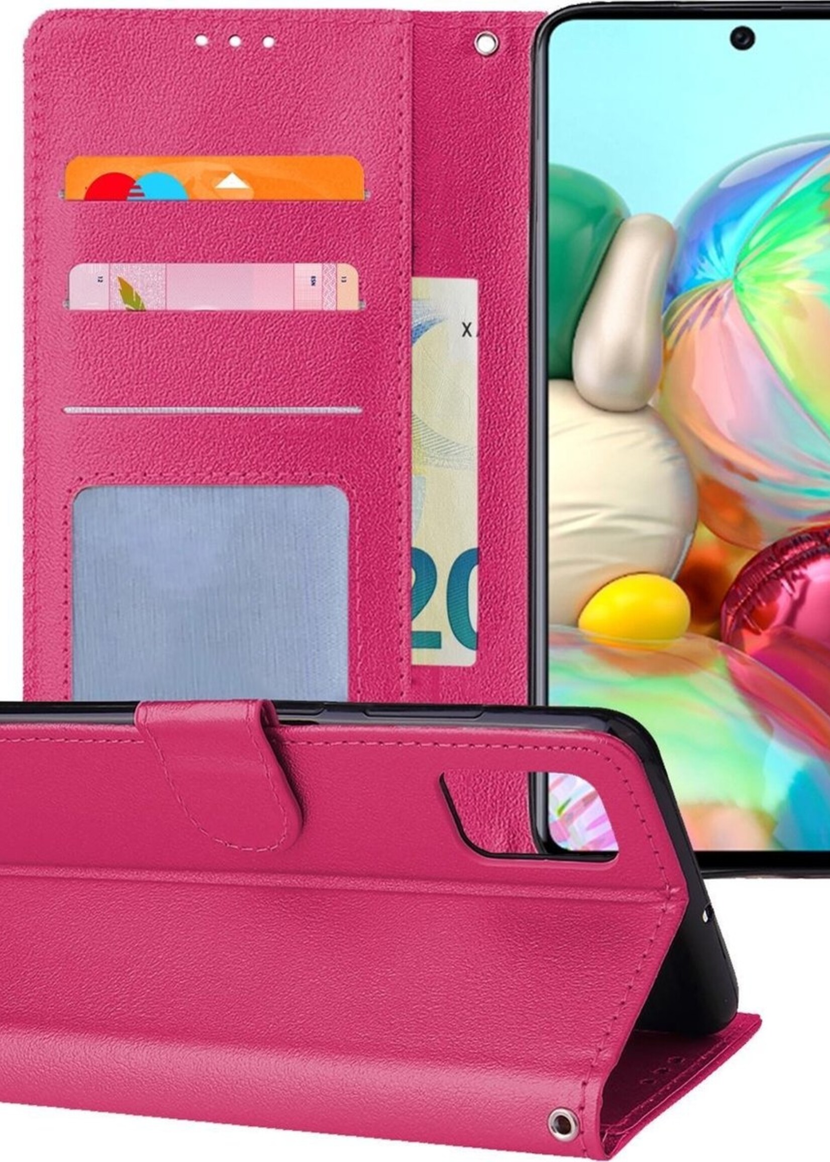 BTH Hoesje Geschikt voor Samsung A71 Hoesje Book Case Hoes Portemonnee Cover Walletcase - Hoes Geschikt voor Samsung Galaxy A71 Hoes Bookcase Hoesje - Roze