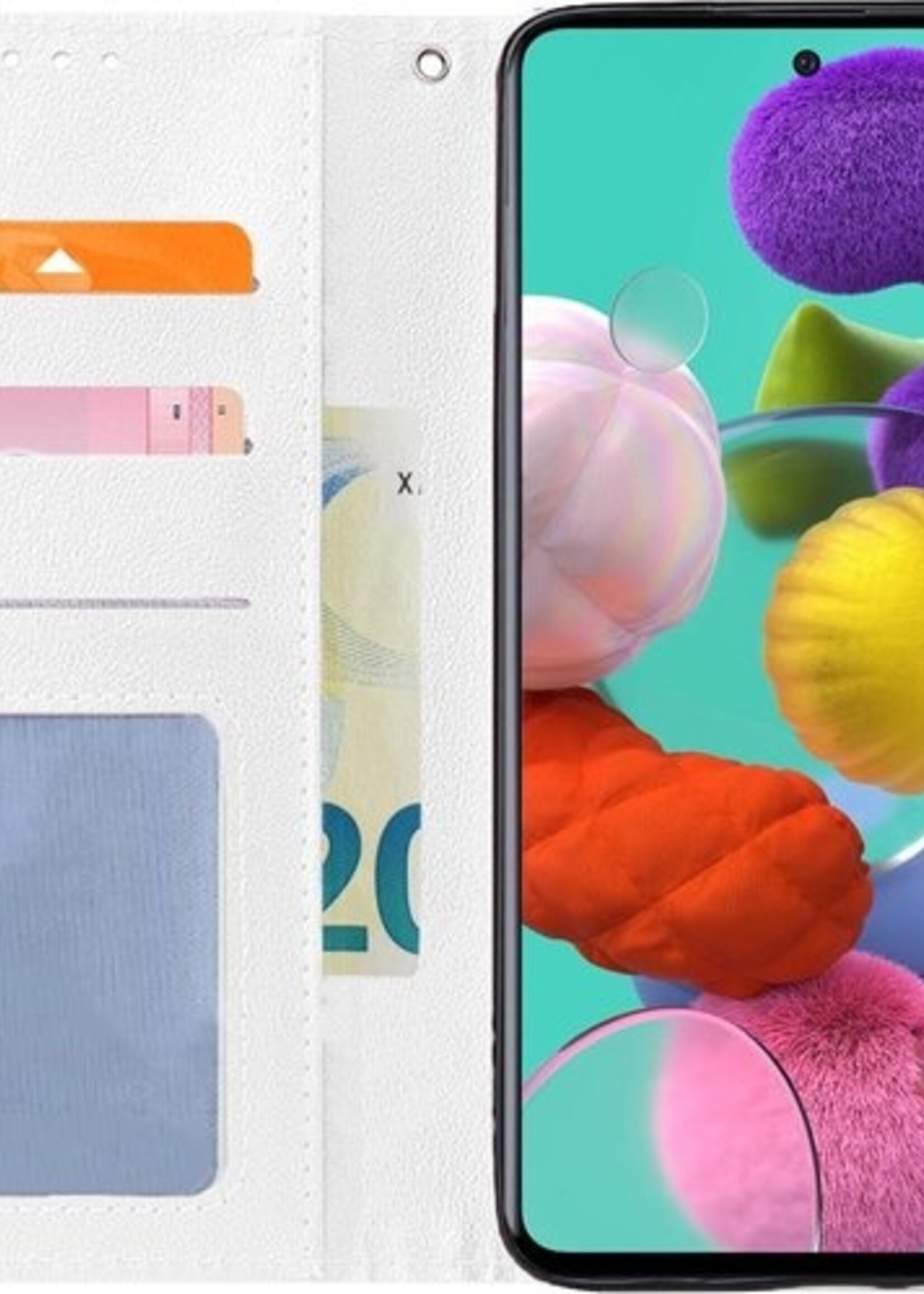 BTH Hoesje Geschikt voor Samsung A51 Hoesje Book Case Hoes Portemonnee Cover Walletcase Met Screenprotector - Hoes Geschikt voor Samsung Galaxy A51 Hoes Bookcase Hoesje - Wit