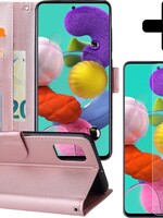 BTH BTH Samsung Galaxy A51 Hoesje Bookcase Rosé Goud Met Screenprotector